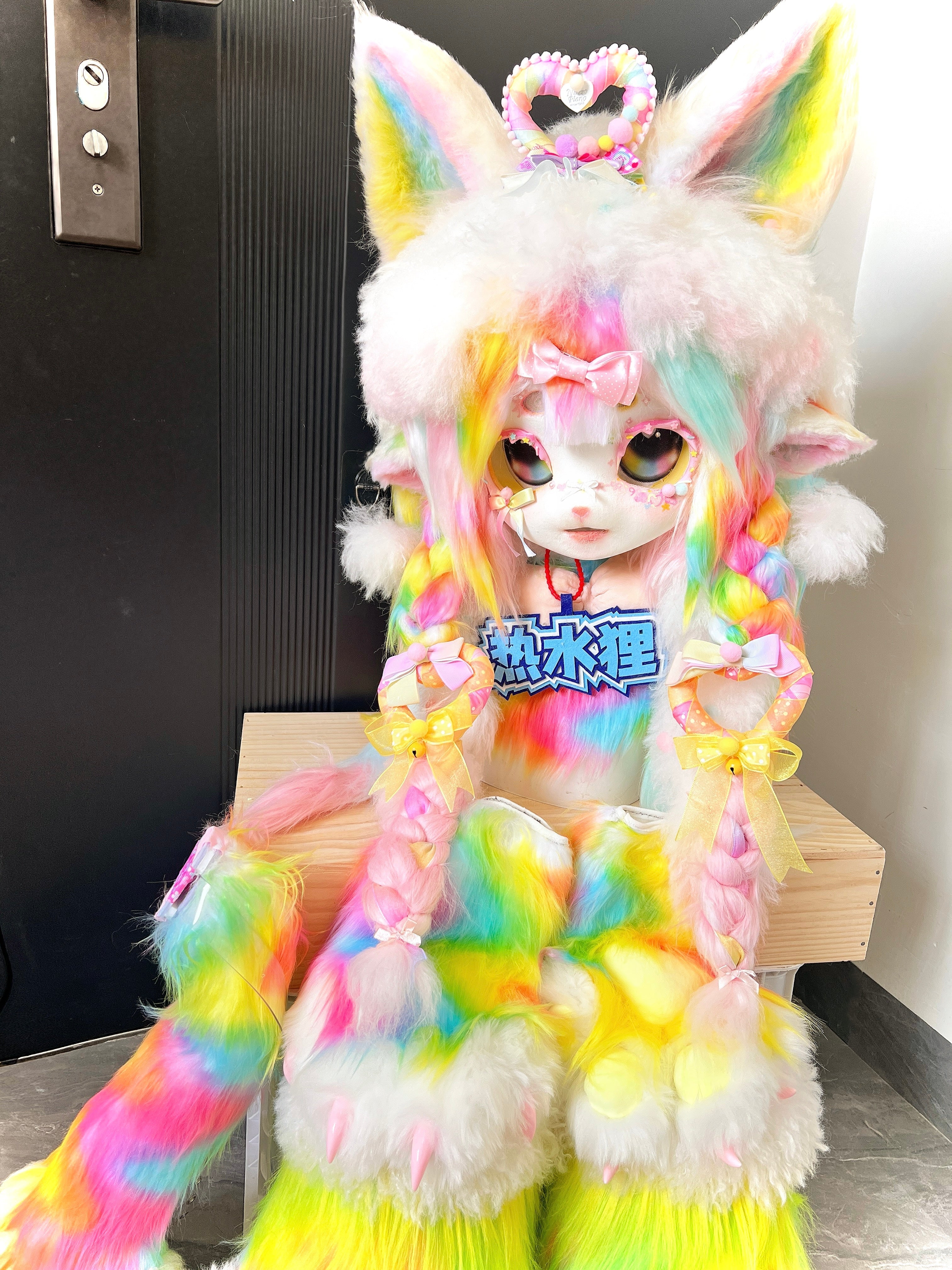 Rainbow Sugar Kitten Kig Full Set Fursuits (Gift Handpaws+Feetpaws+Tail)