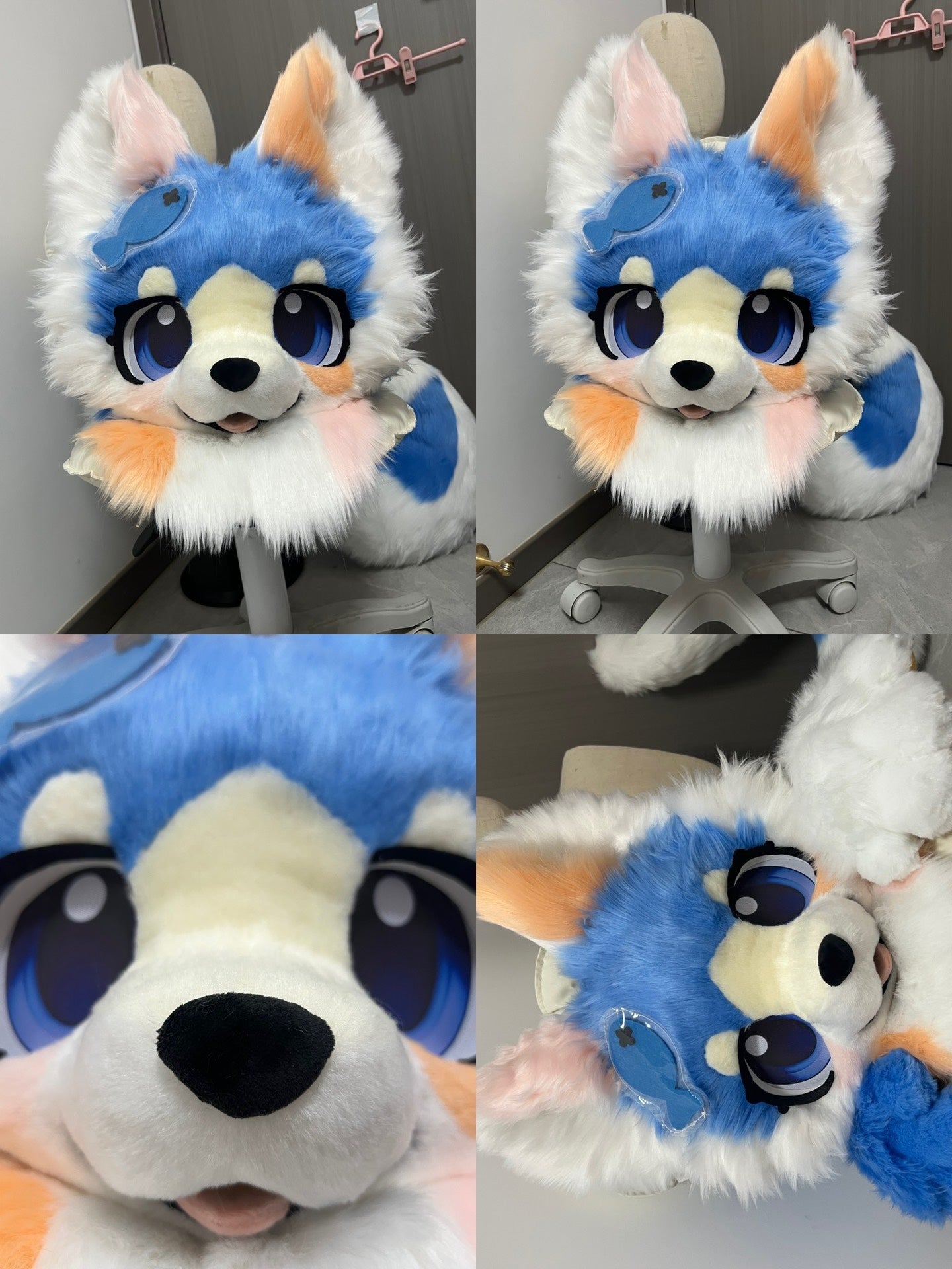 Blue White Puppy Kemono Head Fursuit (Gift Handpaws+Tail)