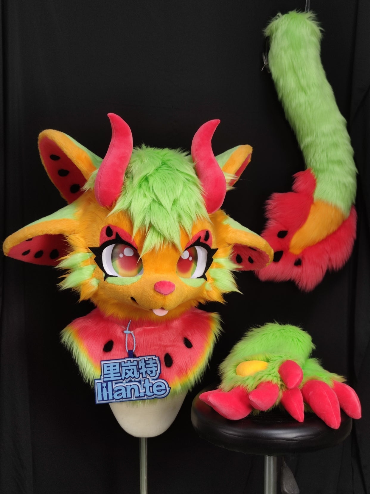 Watermelon Dragon Kemono Head Fursuit (Gift Handpaws+Tail)