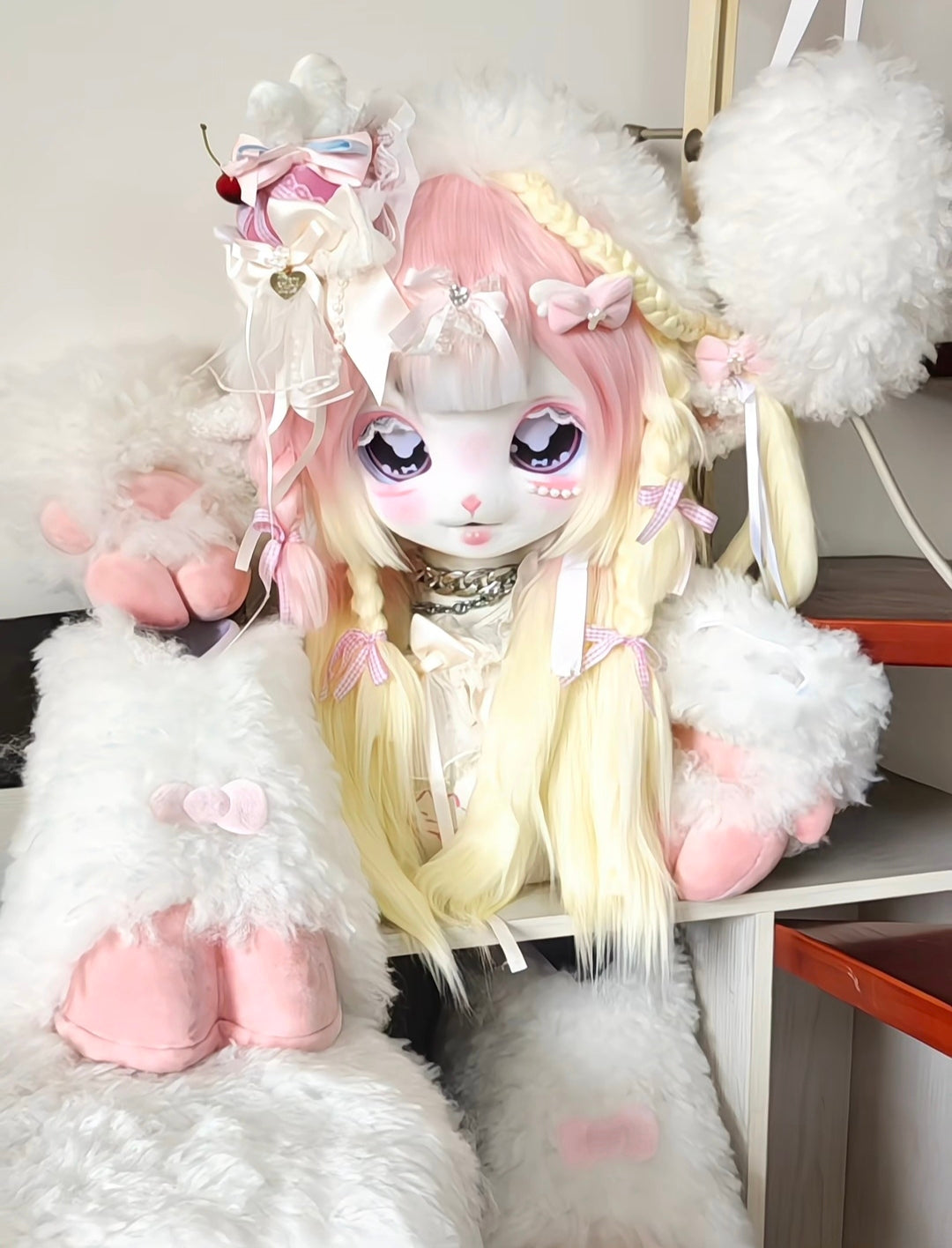 Cream Lamb Kig Head Fursuit (Gift Handpaws+Feetpaws+Tail)