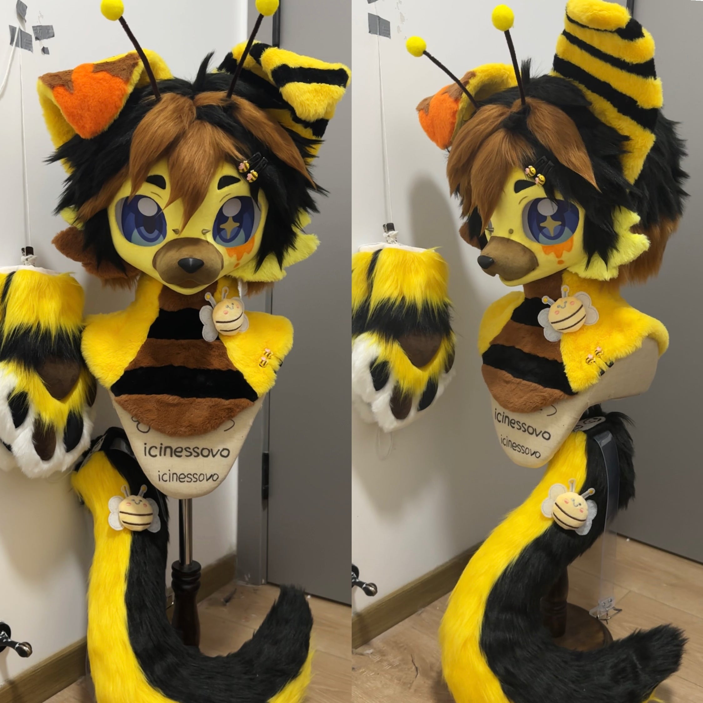 Bee Puppy Kemono Head Fursuit (Gift Handpaws+Tail)