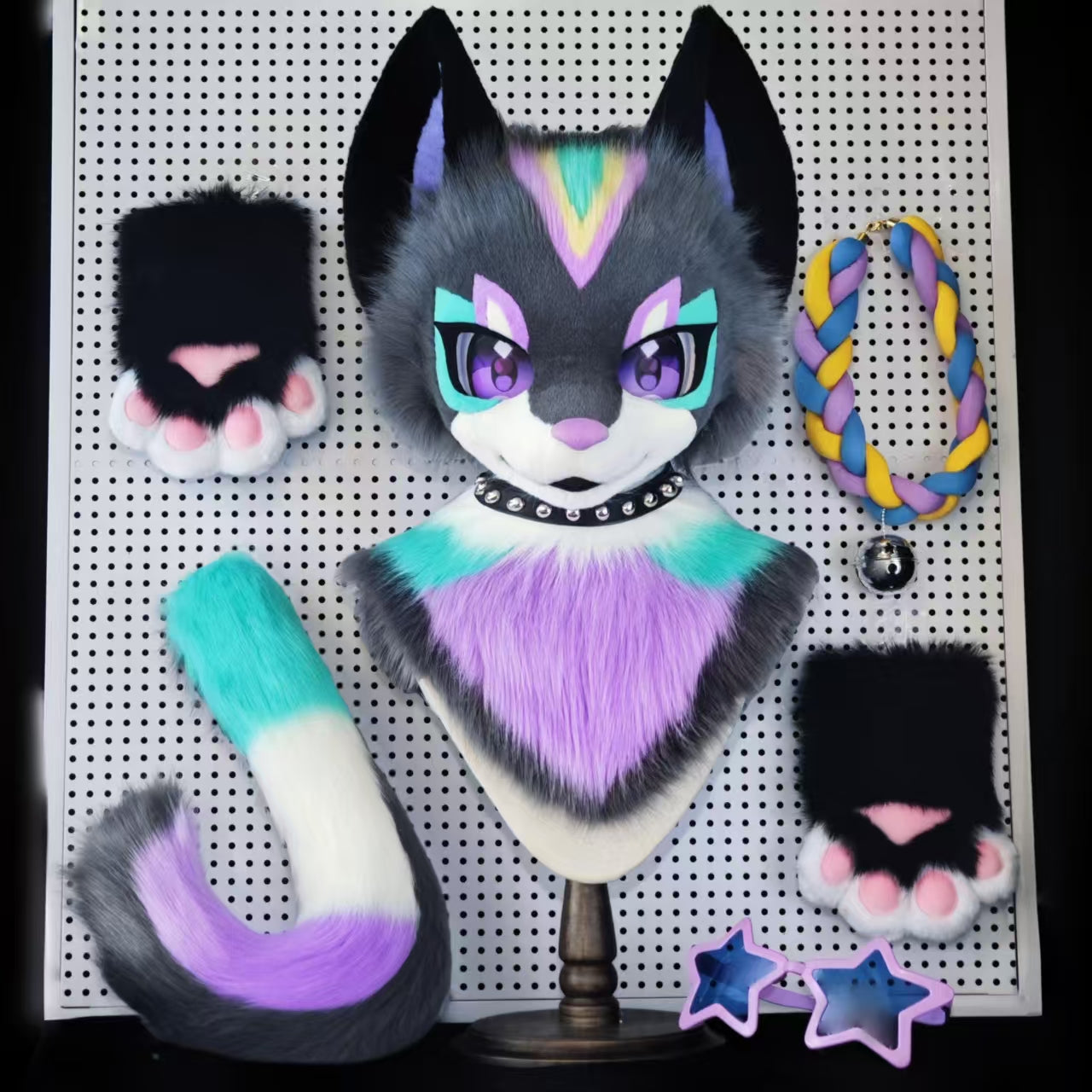 Purple Gary Kitten Kemono Head Fursuit (Gift Handpaws+Tail)