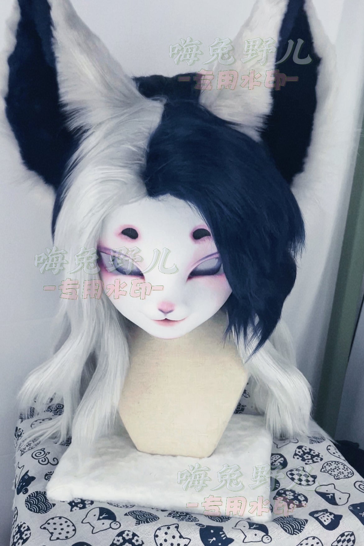 Black White Fox Kig Head Fursuit