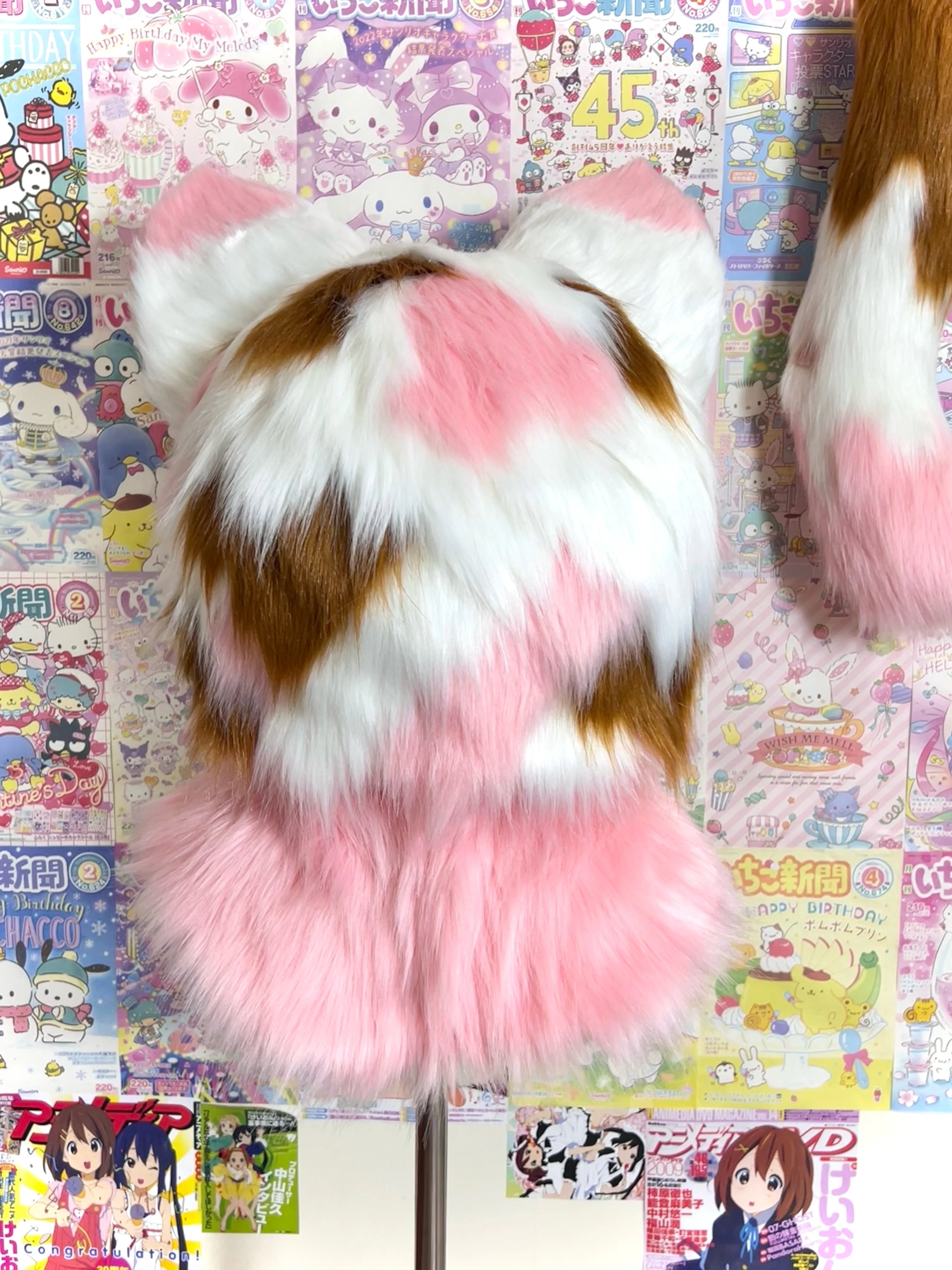 Pink Civet Cat Kemono Head Fursuit (Gift Handpaws+Tail)