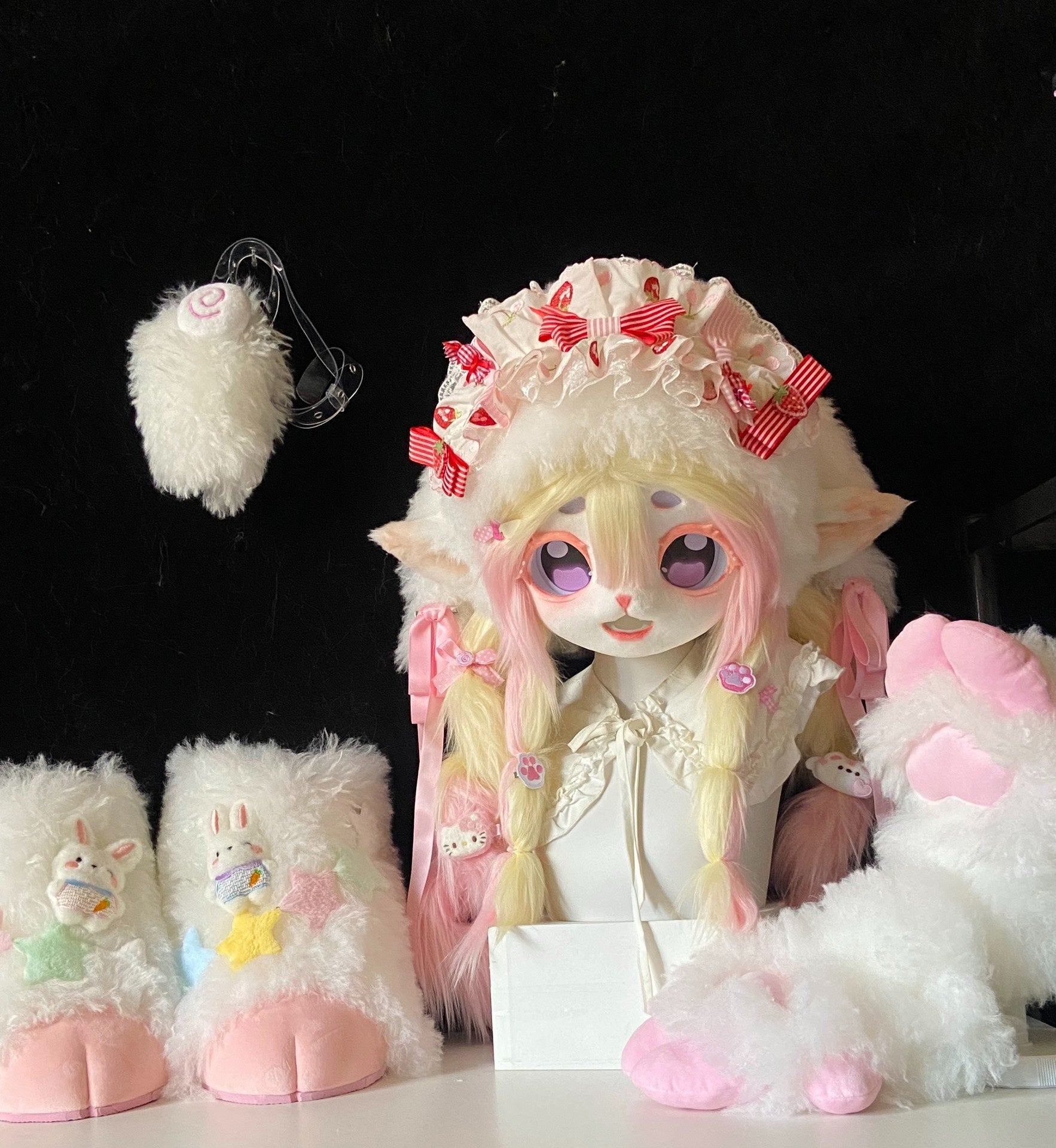Pink Kitten Kig Full-Set Fursuit (Gift Handpaws+Feetpaws+Tail)