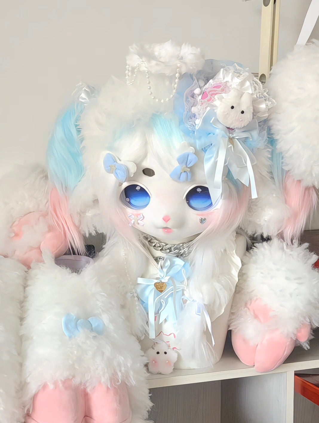 Light Blue Lamb Kig Head Fursuit (Gift Handpaws+Feetpaws+Tail)
