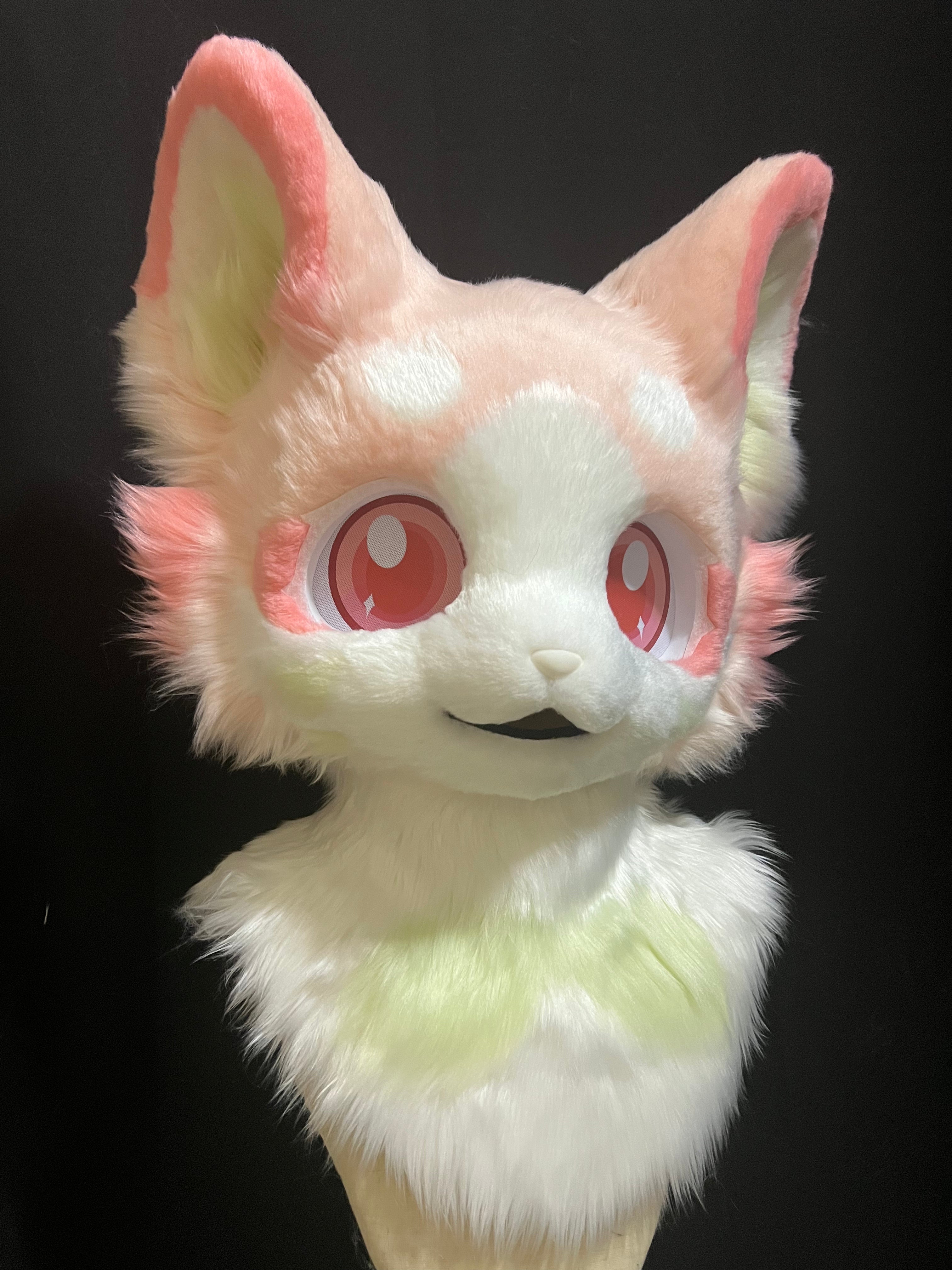Pink Heart Kitten Kemono Head Fursuit