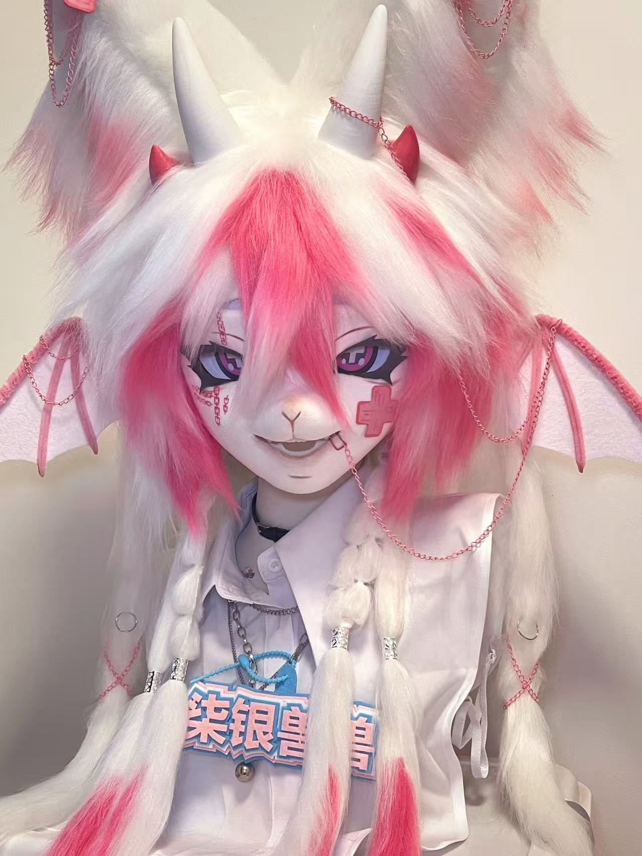 Red White Bat Kig Head Fursuit