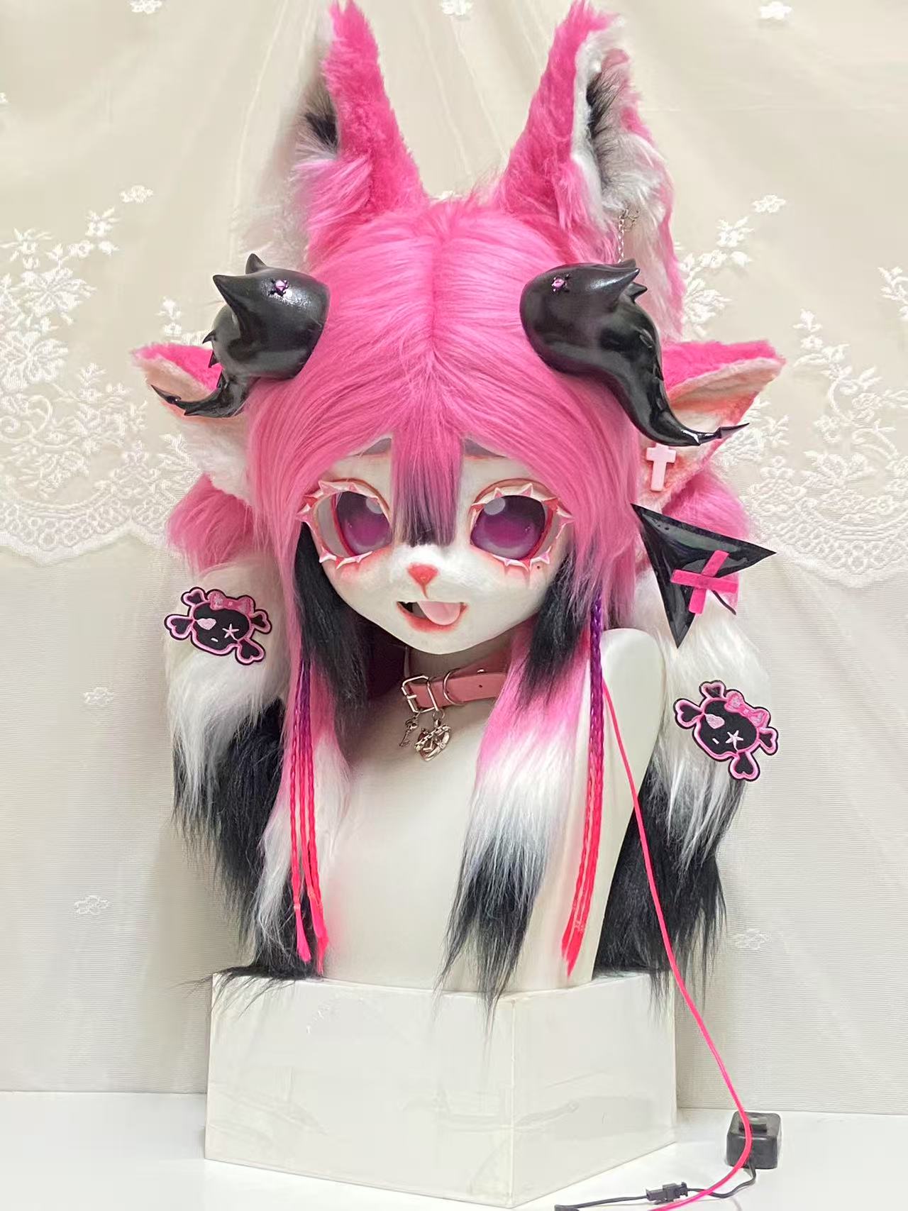 Pink Devil Kig Head Fursuit