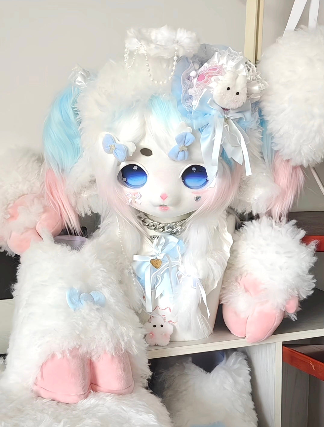 Light Blue Lamb Kig Head Fursuit (Gift Handpaws+Feetpaws+Tail)