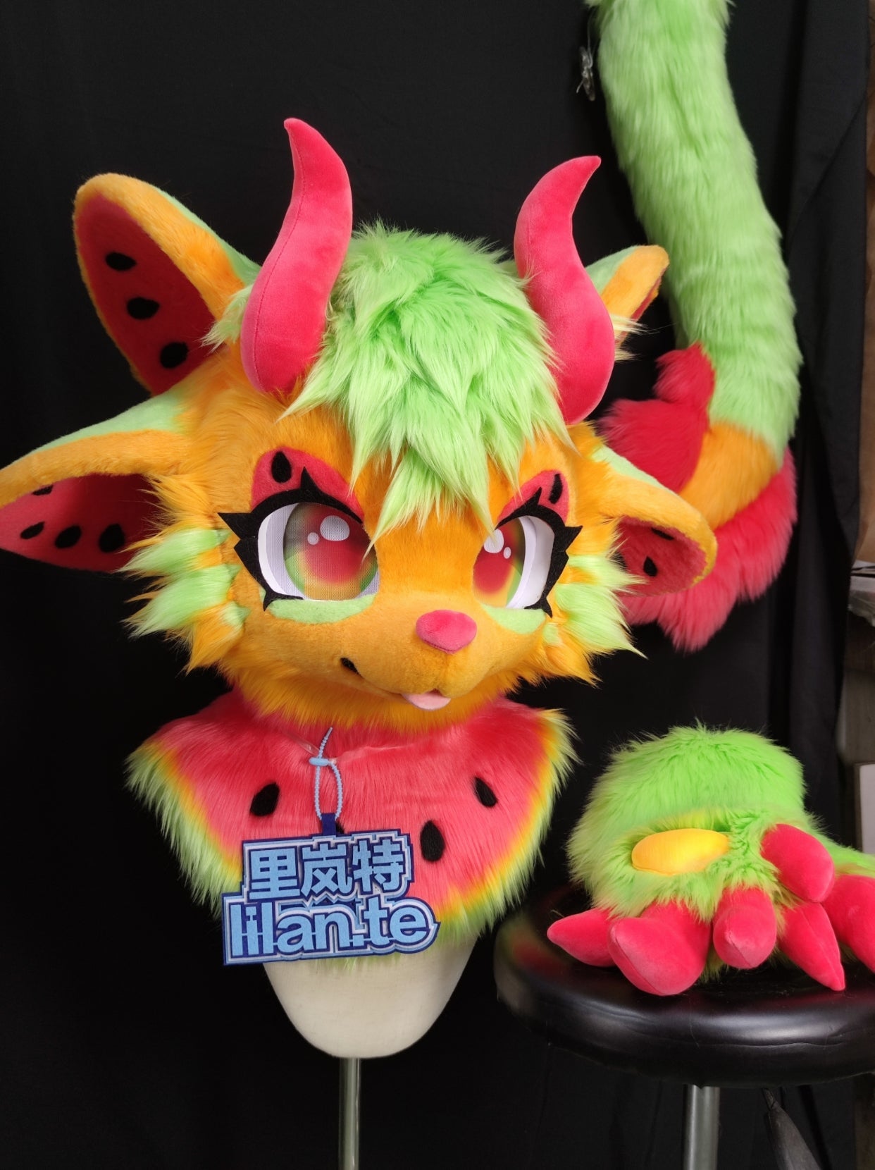 Watermelon Dragon Kemono Head Fursuit (Gift Handpaws+Tail)