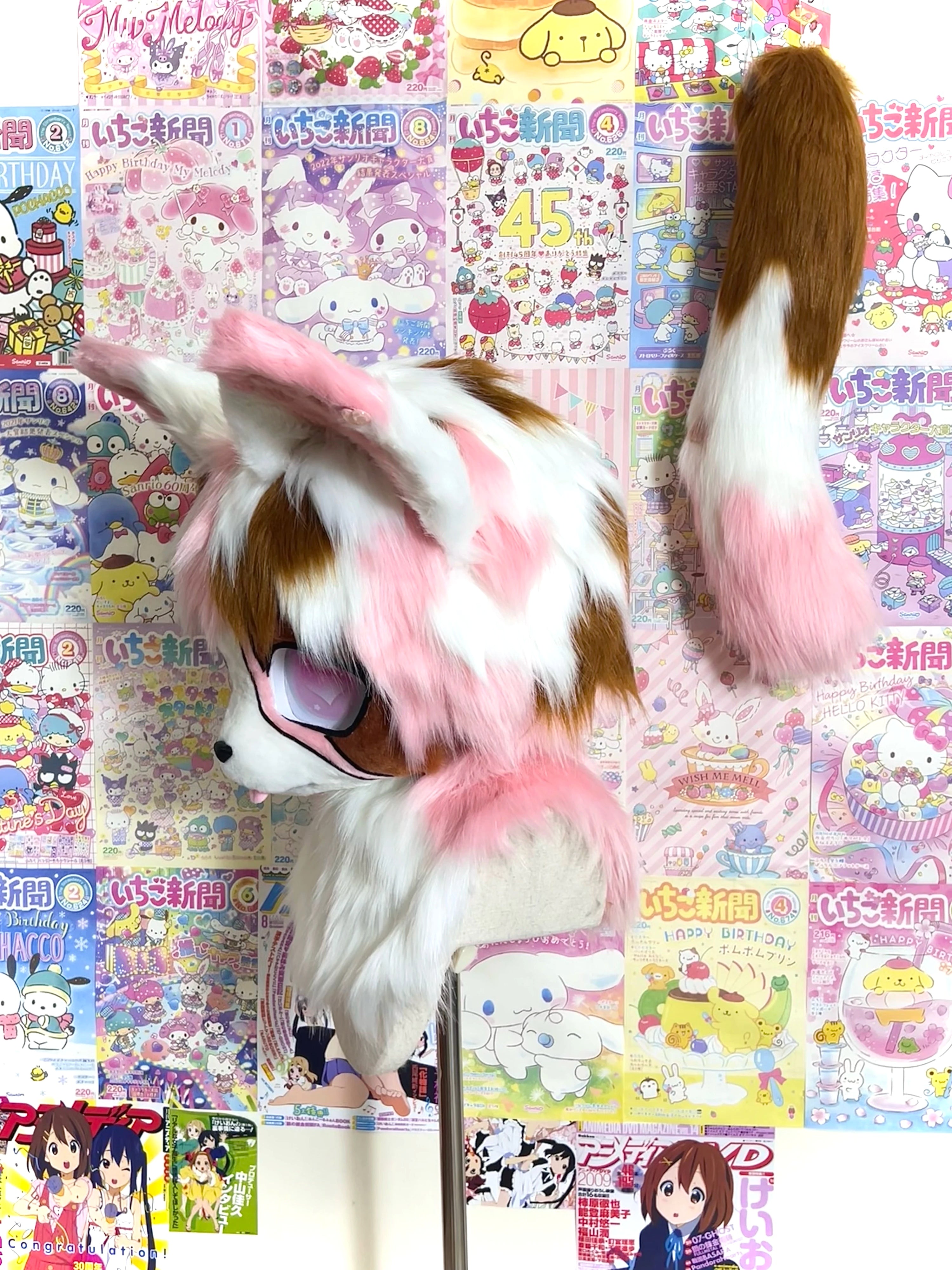 Pink Civet Cat Kemono Head Fursuit (Gift Handpaws+Tail)