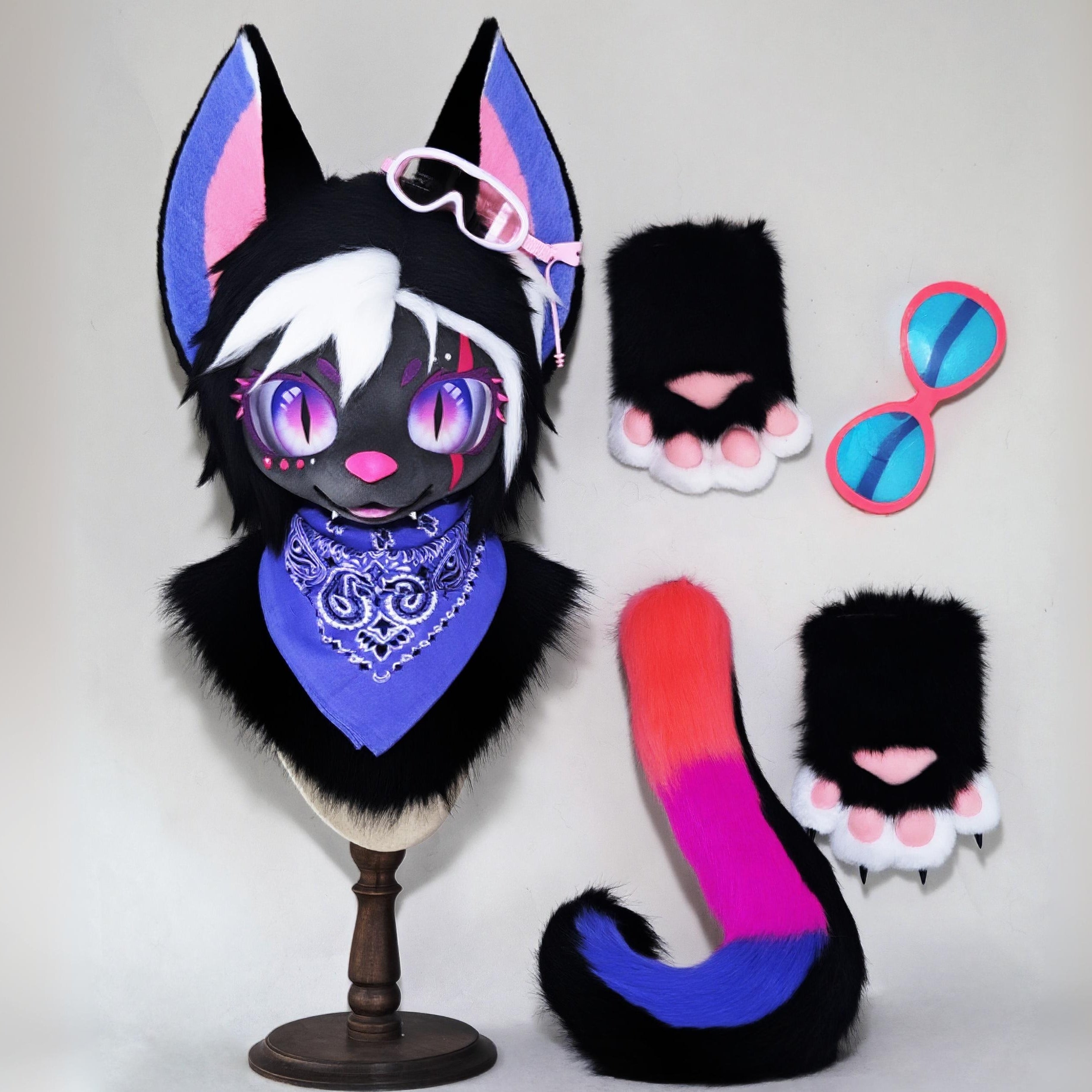 Black Purple Fox Kemono Head Fursuit (Gift Handpaws+Tail)