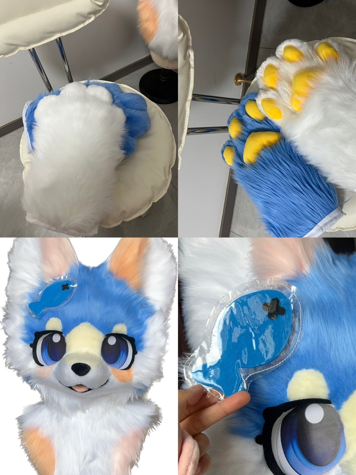 Blue White Puppy Kemono Head Fursuit (Gift Handpaws+Tail)