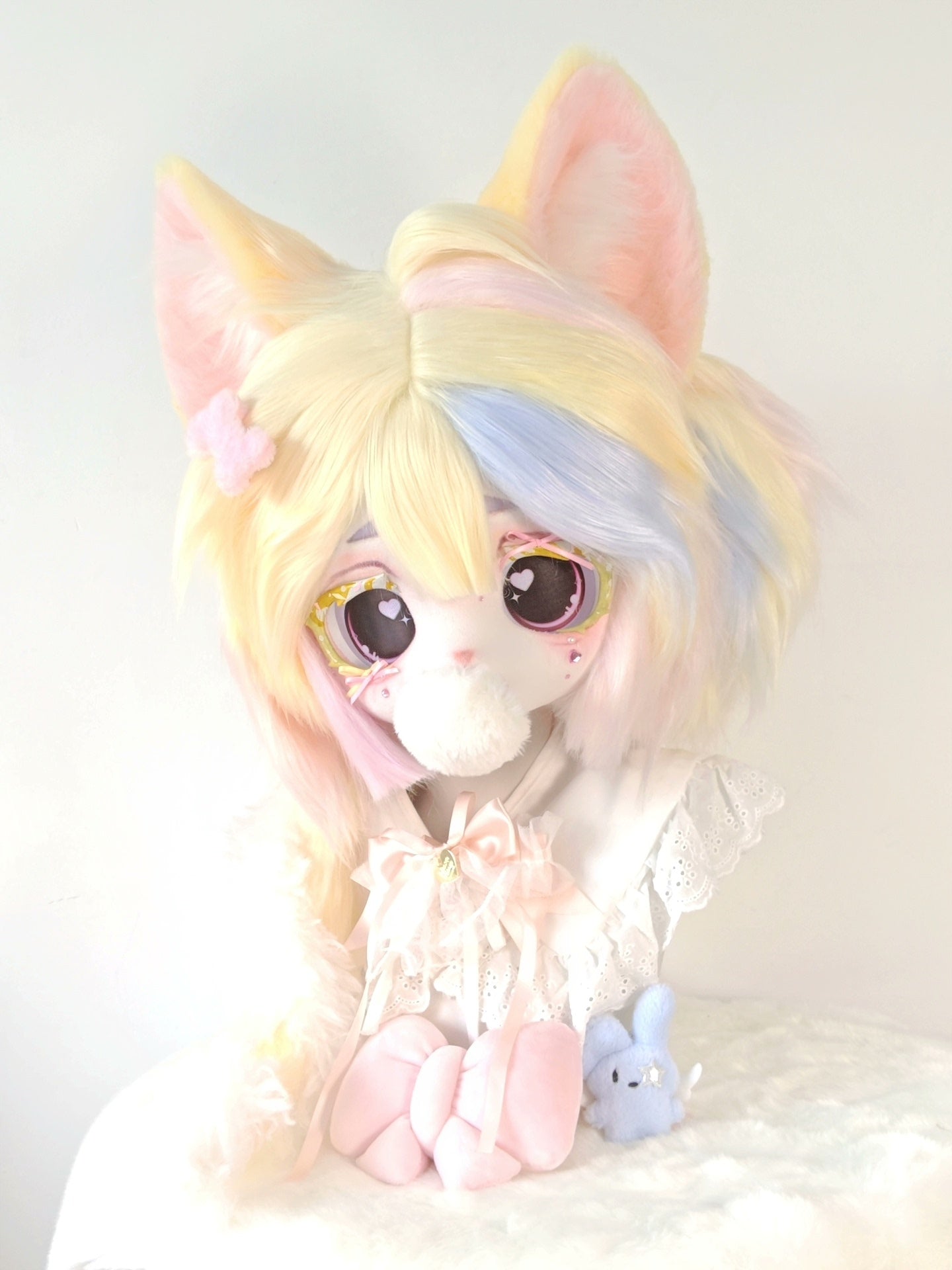 Rainbow Cream Kitten Kig Head Fursuit