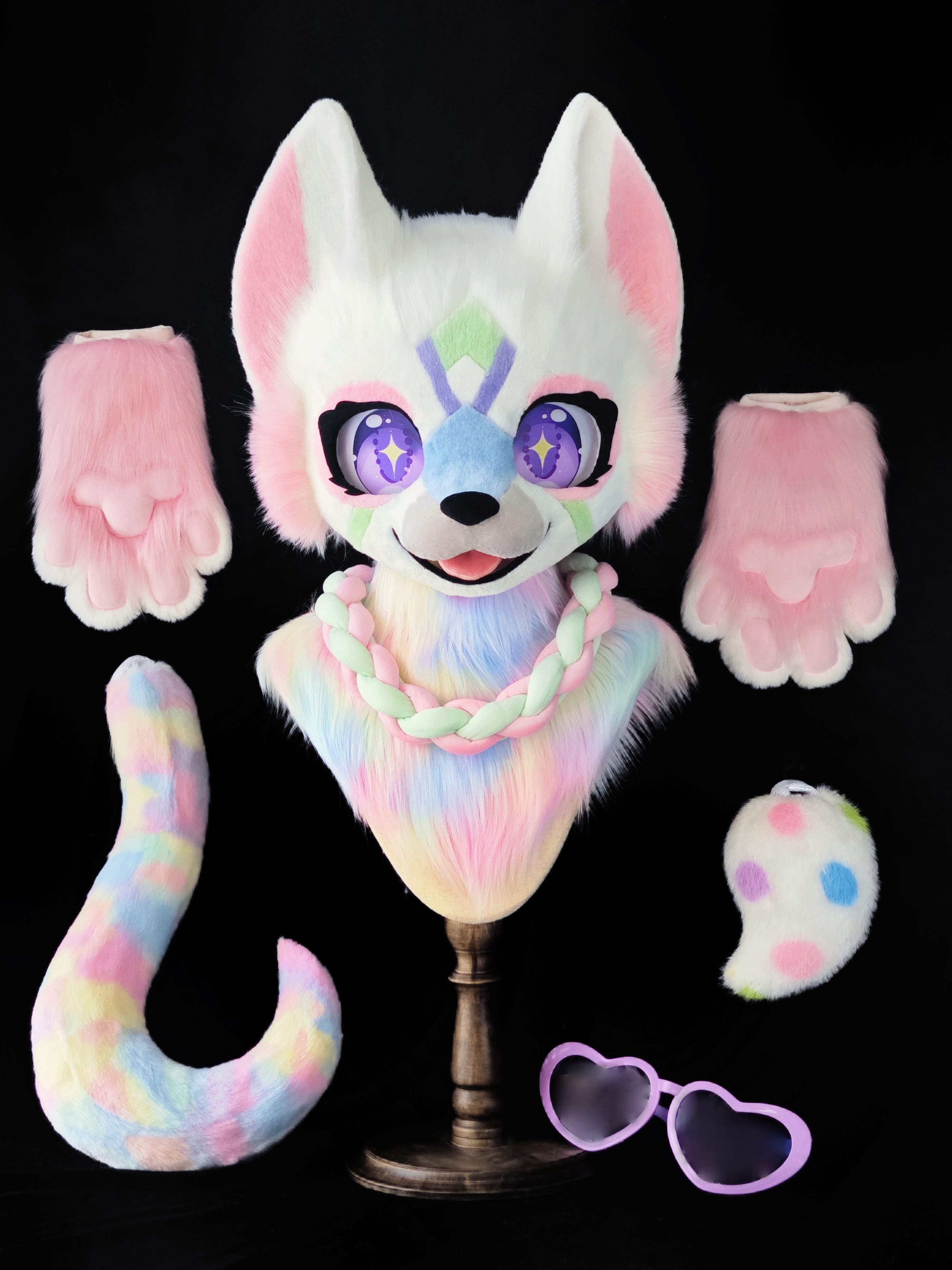 Pink Star Fox Kemono Head Fursuit (Gift Handpaws+2Tail)
