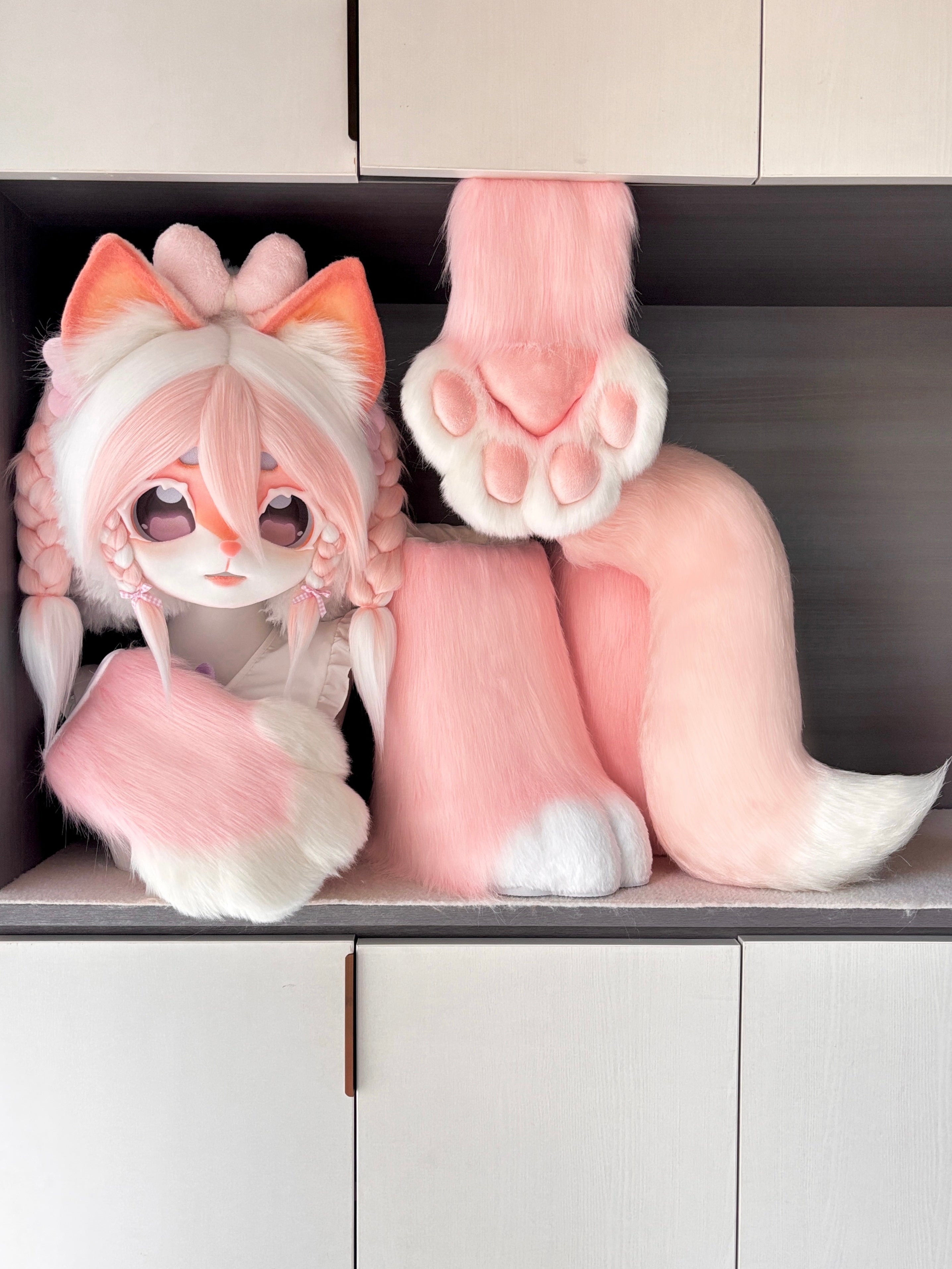Pink Fox Kig Full-Set Fursuits (Gift Handpaws+Feetpaws+Tail)