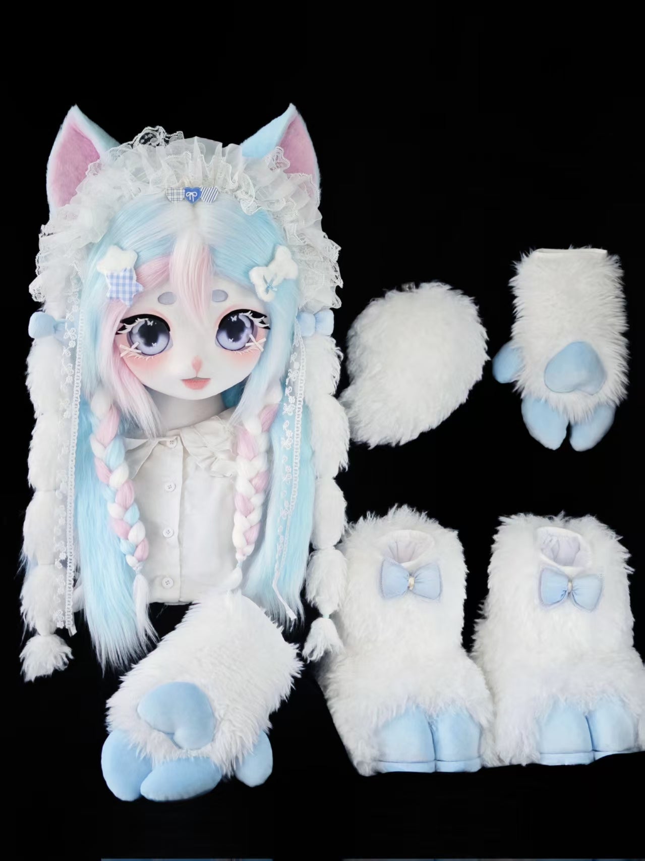 Light Blue Kitten Kig Head Fursuit (Gift Feetpaws+Handpaws+Tail)