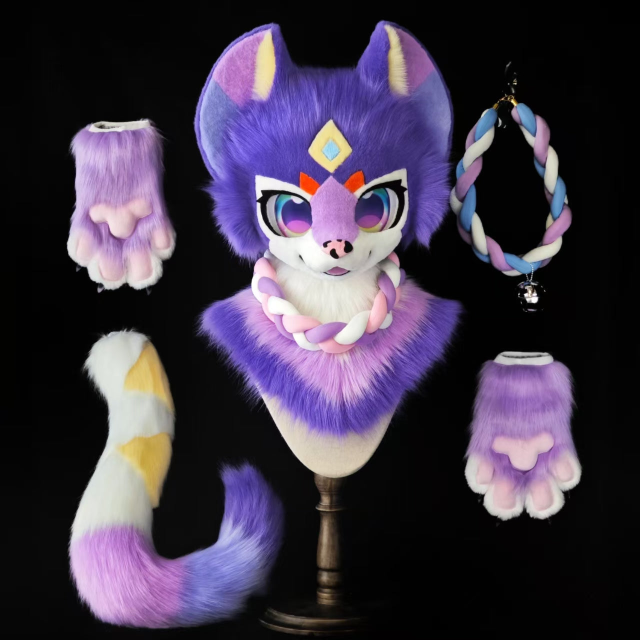 Purple Kitten Kemono Head Fursuit (Gift Handpaws+Tail)