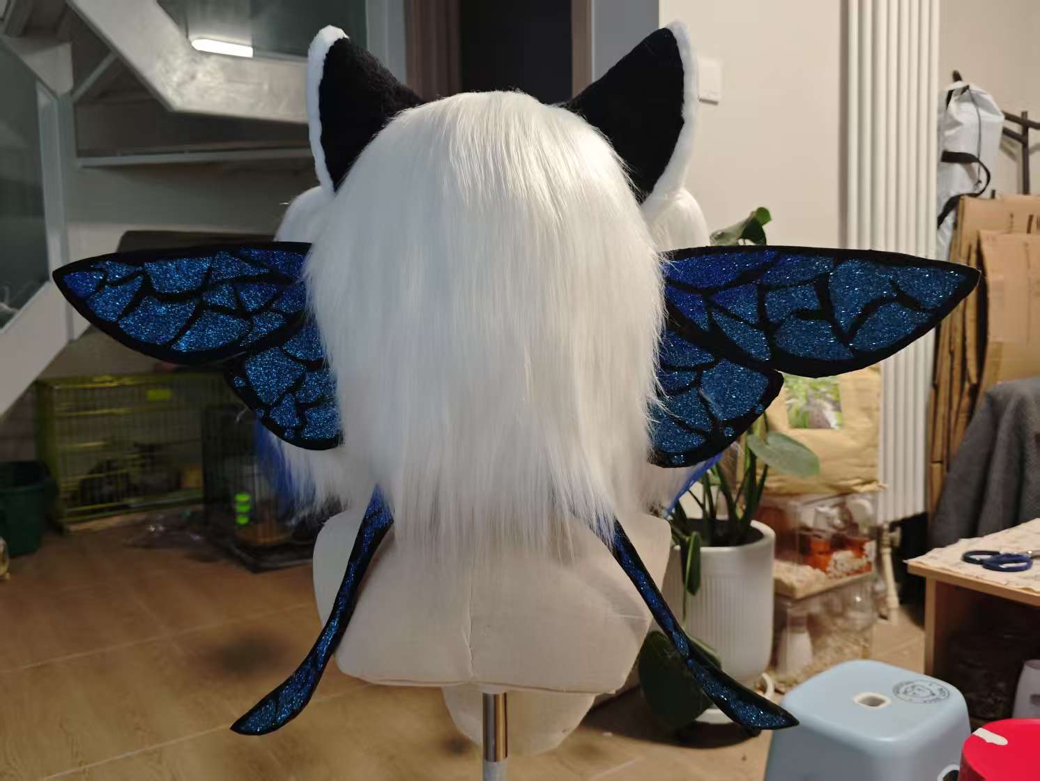 Blue White Butterfly Kig Head Fursuit