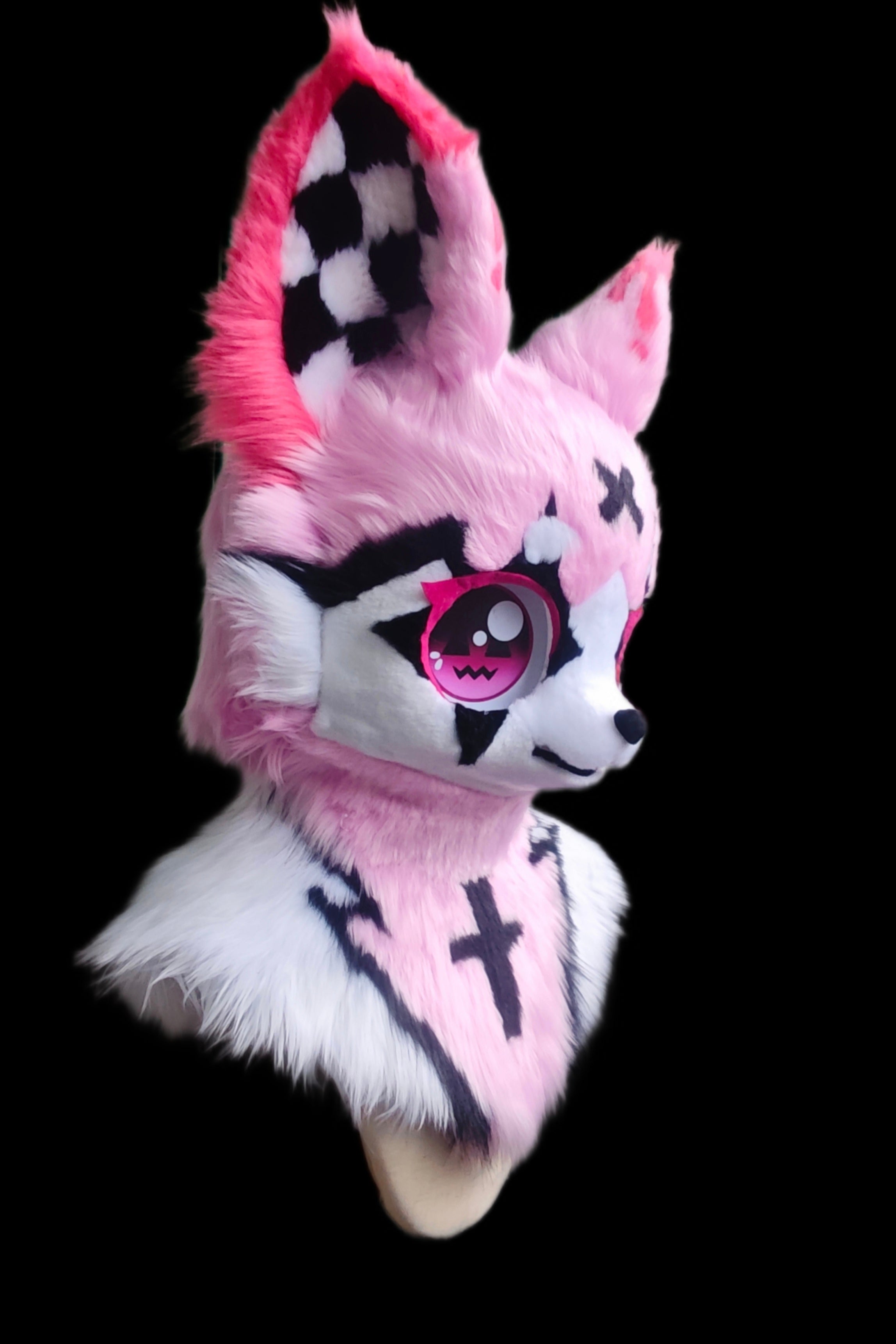 Black White Plaid Kitten Kemono Head Fursuit (Gift Handpaws)