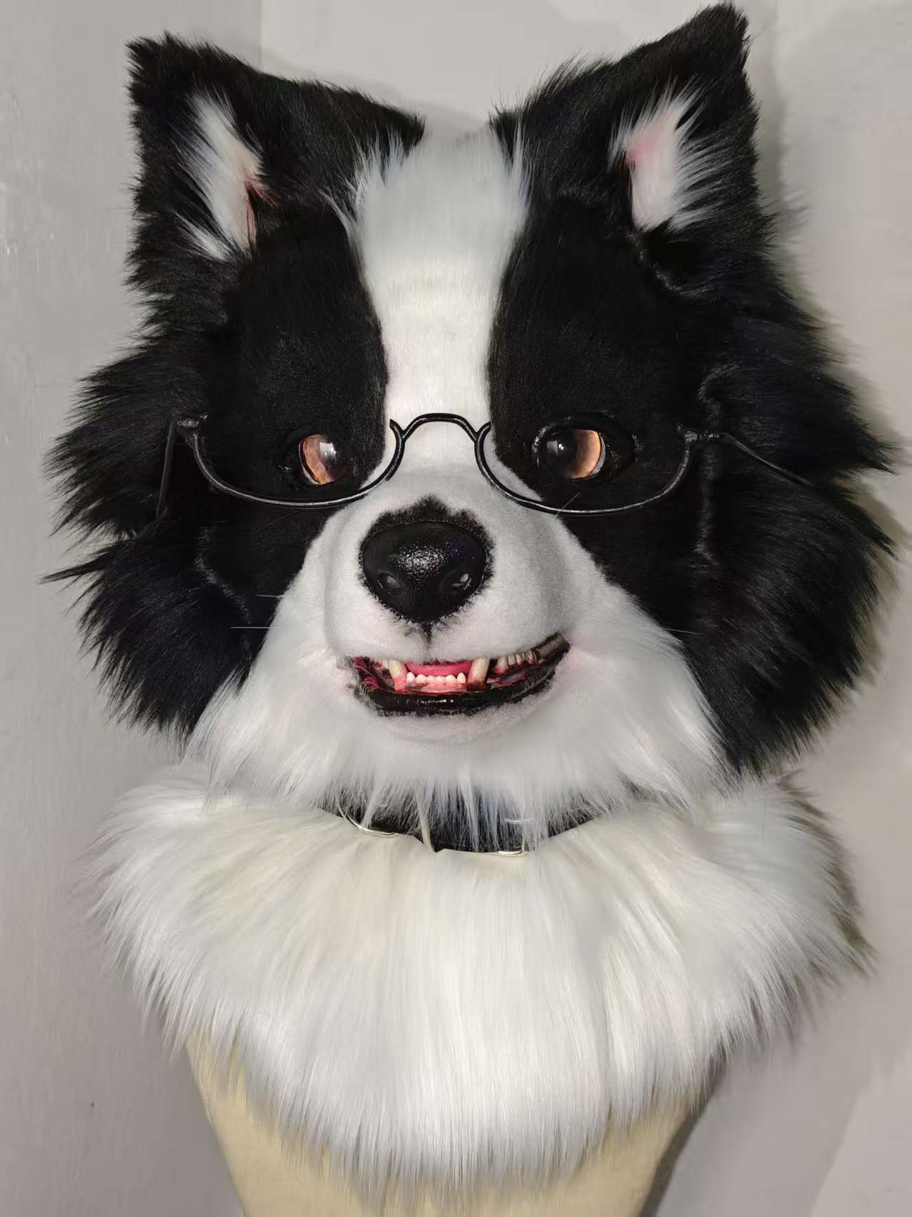 Black White Puppy Realistic Head Fursuit
