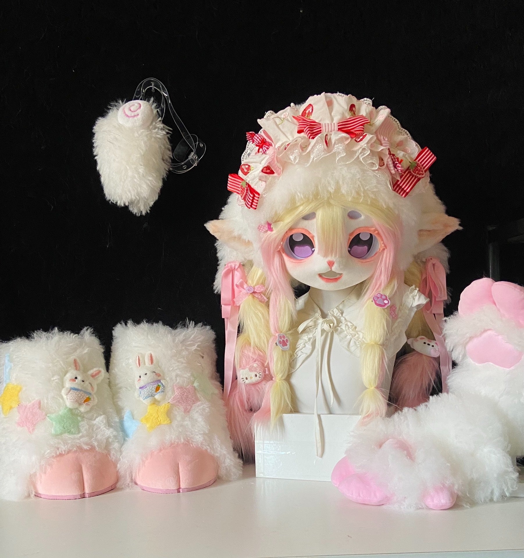 Pink Kitten Kig Full-Set Fursuit (Gift Handpaws+Feetpaws+Tail)
