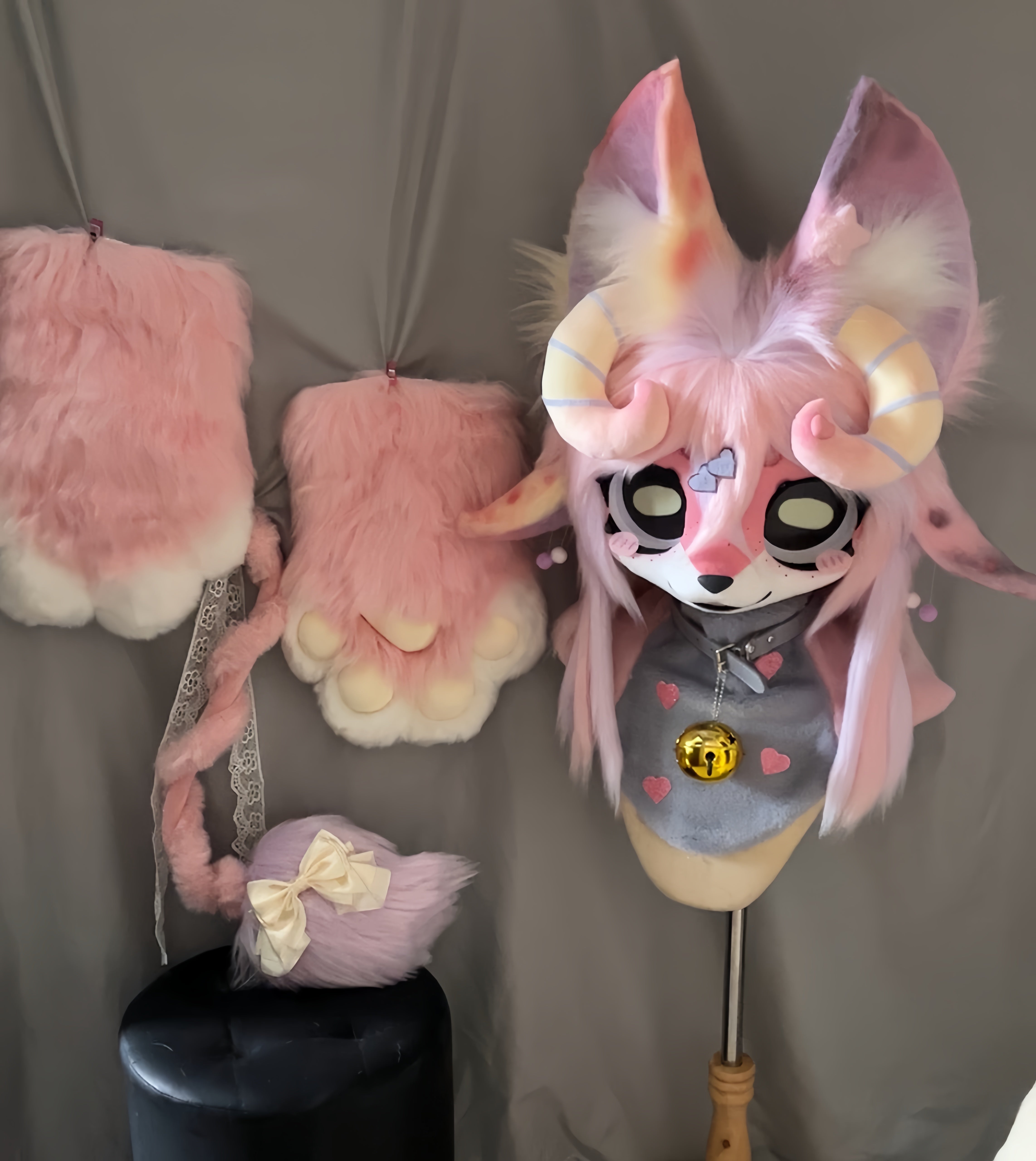 Pink Four-ears Goat Kemono Head Fursuit (Gift Handpaws+Tail)
