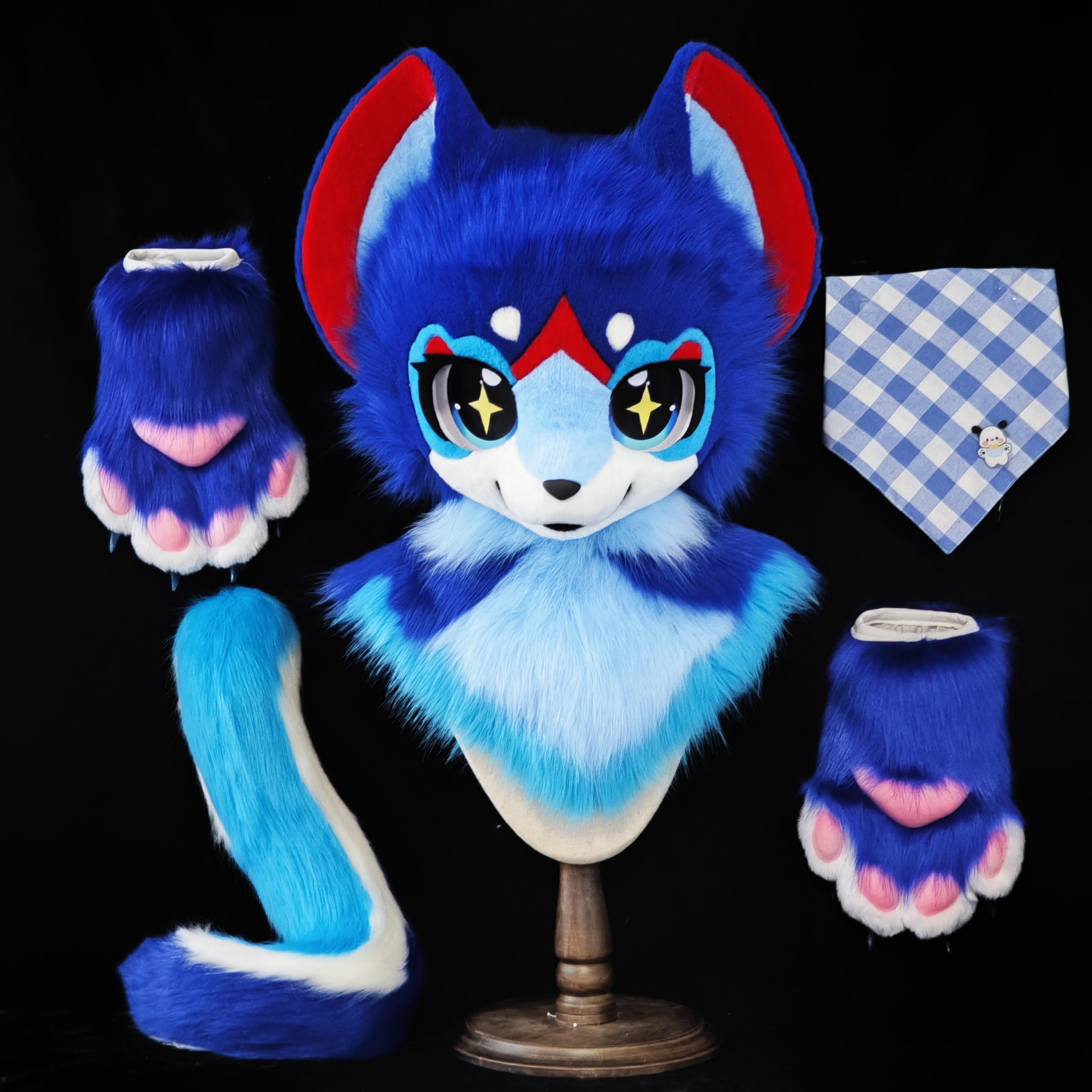 Deep Blue Kitten Kemono Head Fursuit (Gift Handpaws+Tail)