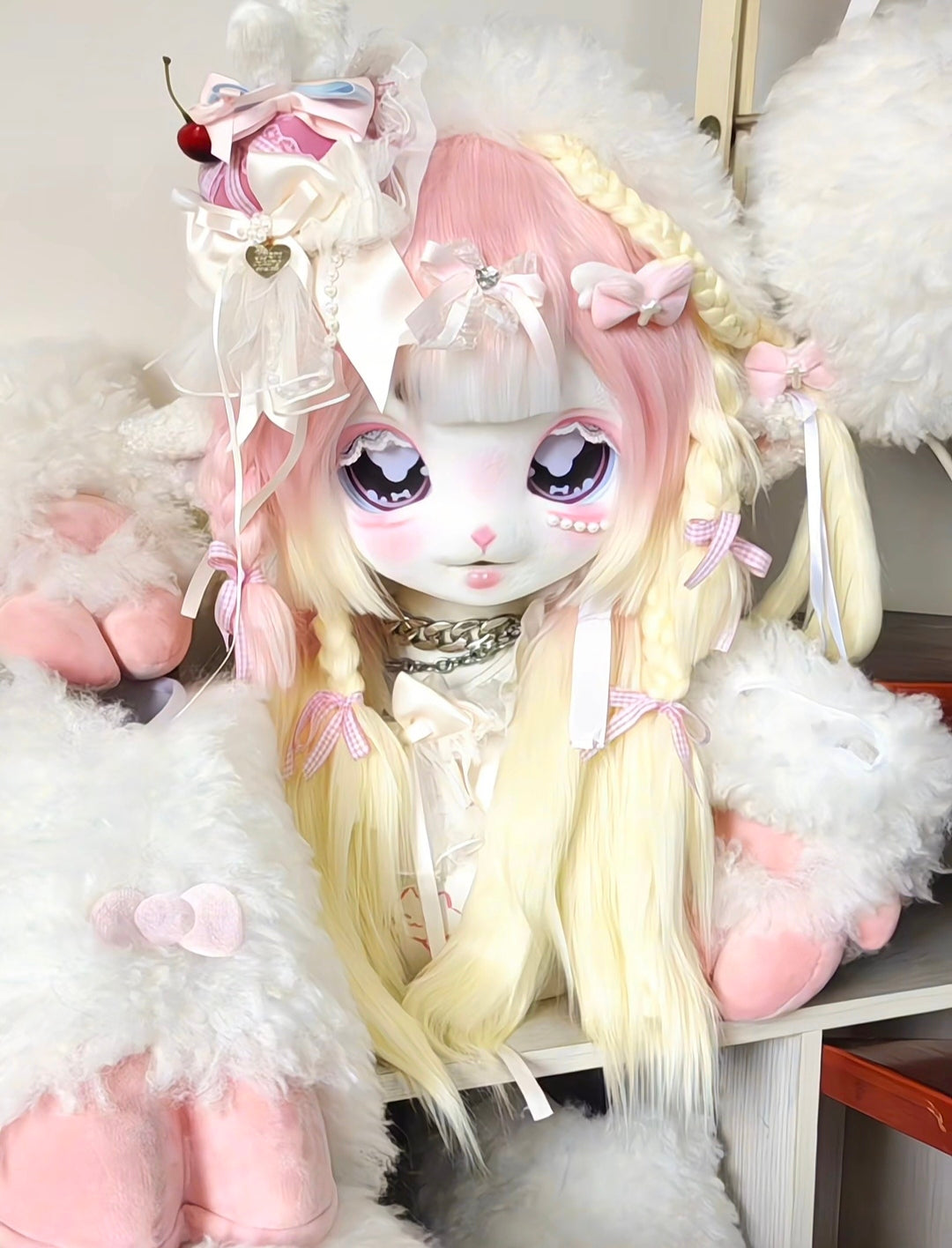 Cream Lamb Kig Head Fursuit (Gift Handpaws+Feetpaws+Tail)