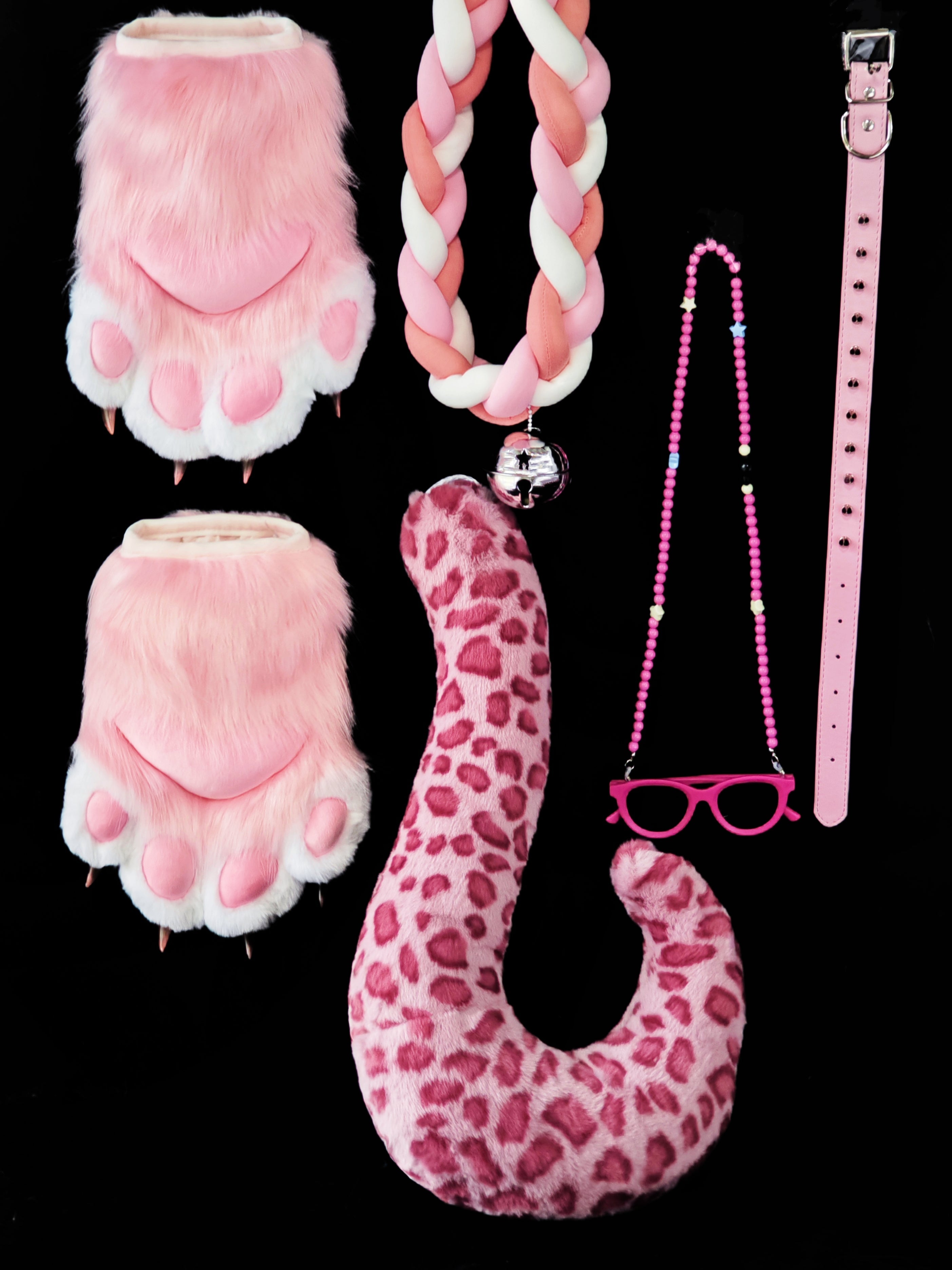 Pink Leopard Kemono Head Fursuit (Gift Handpaws+Tail)