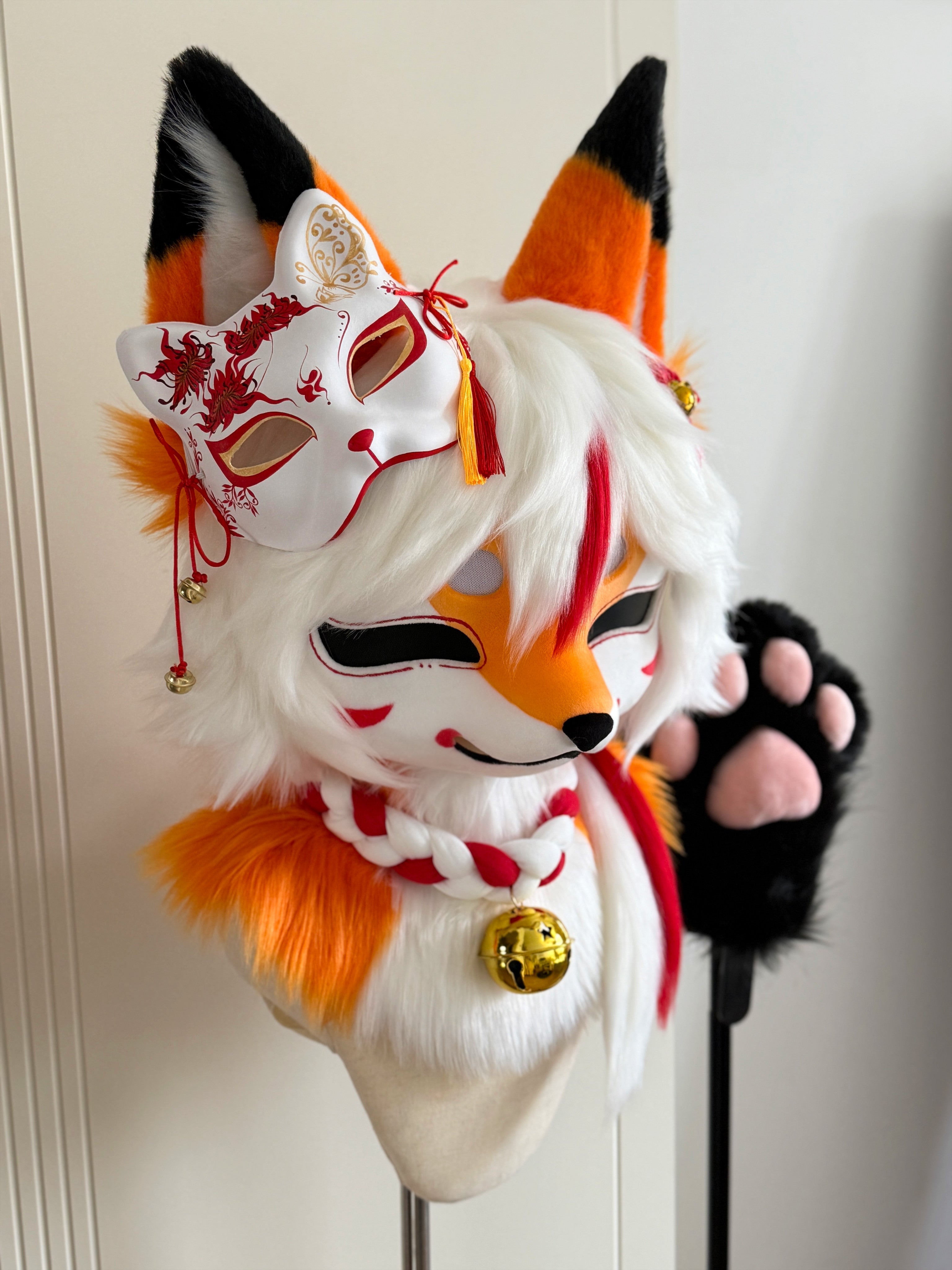 Inari Fox Kemono Head Fursuits (Gift Necklace + Handpaws)
