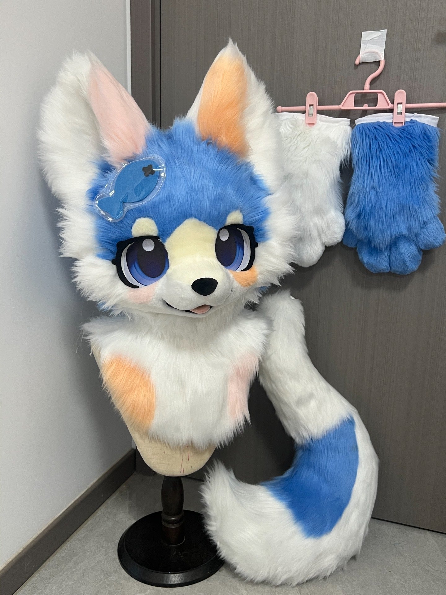 Blue White Puppy Kemono Head Fursuit (Gift Handpaws+Tail)