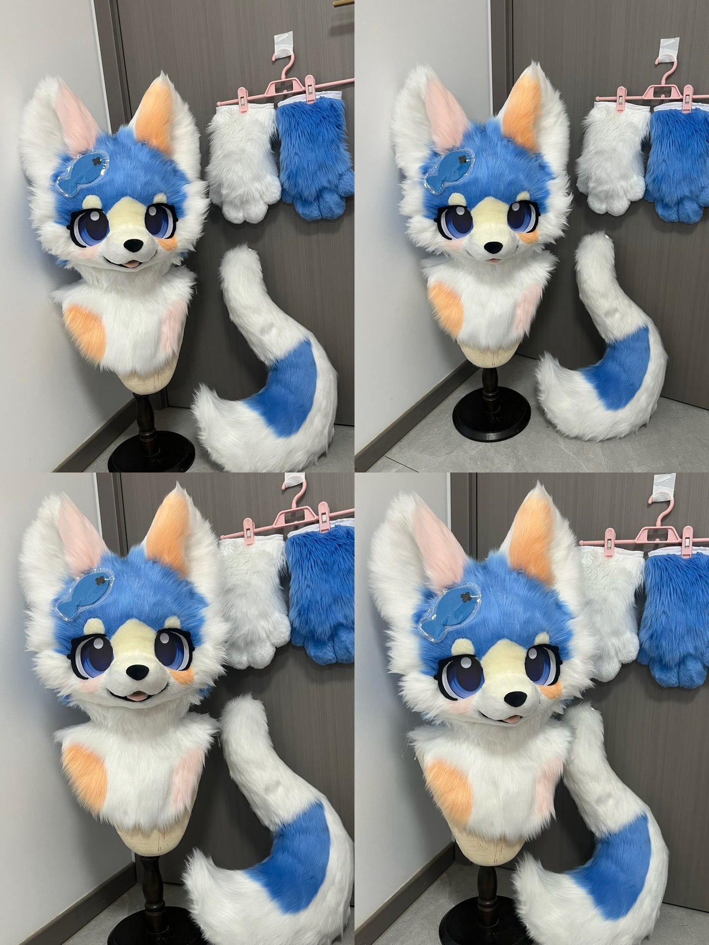 Blue White Puppy Kemono Head Fursuit (Gift Handpaws+Tail)