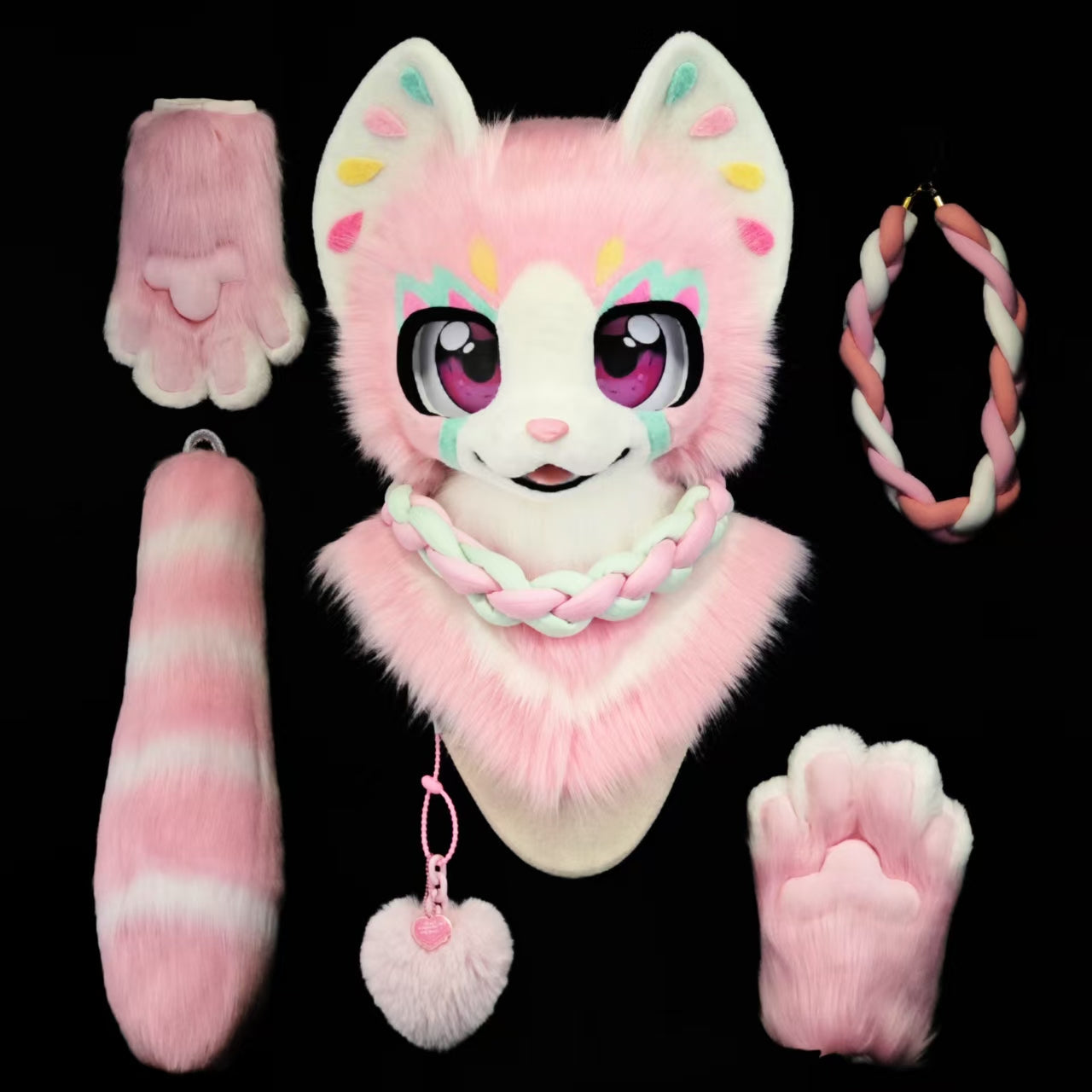 Pink Kitten Kemono Head Fursuit (Gift Handpaws+Tail)