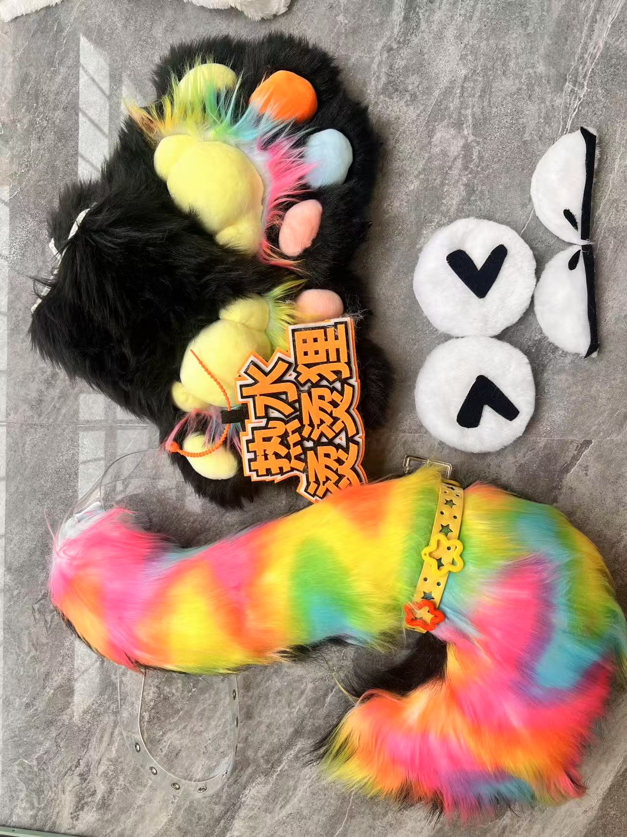 Cool Rainbow Puppy Kemono Head Fursuit (Gift Handpaws+Tail)