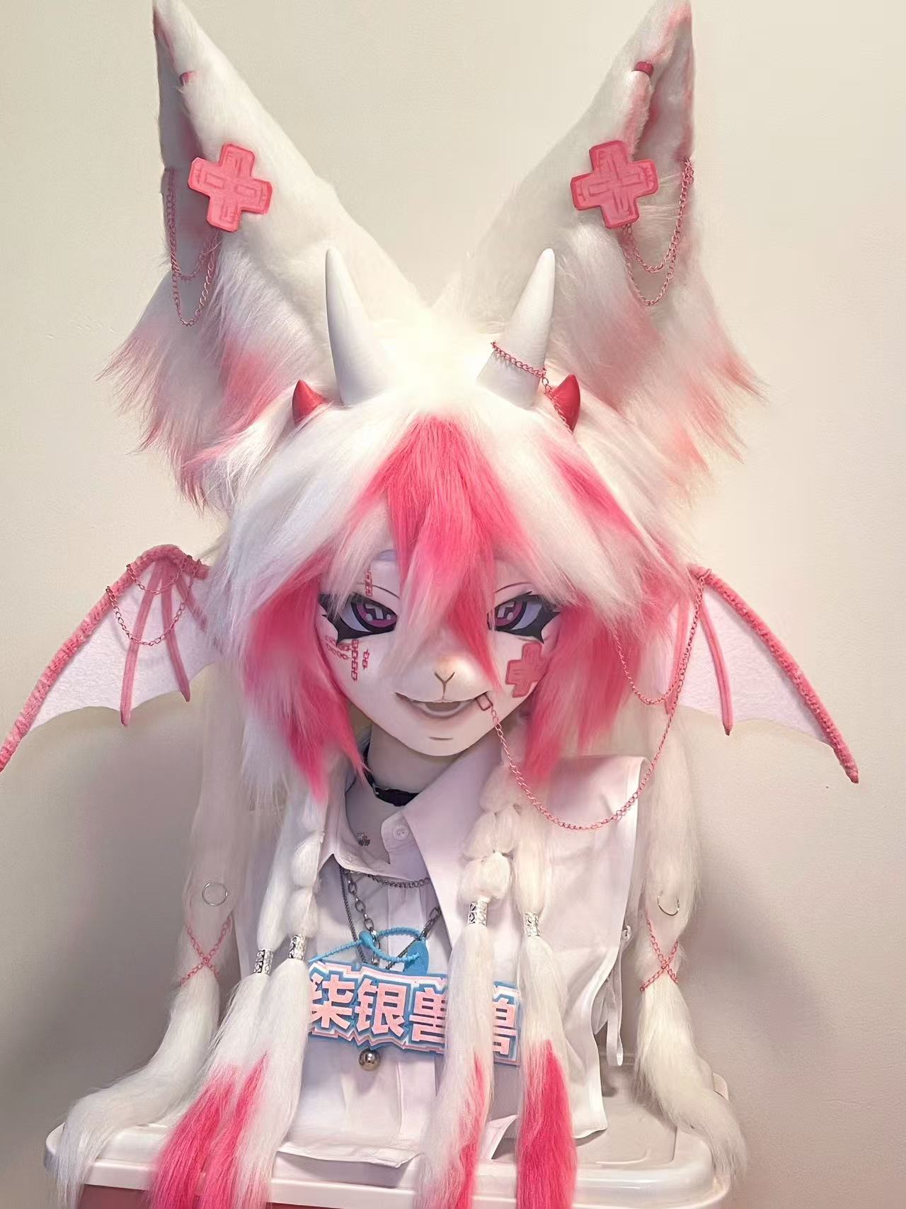 Red White Bat Kig Head Fursuit
