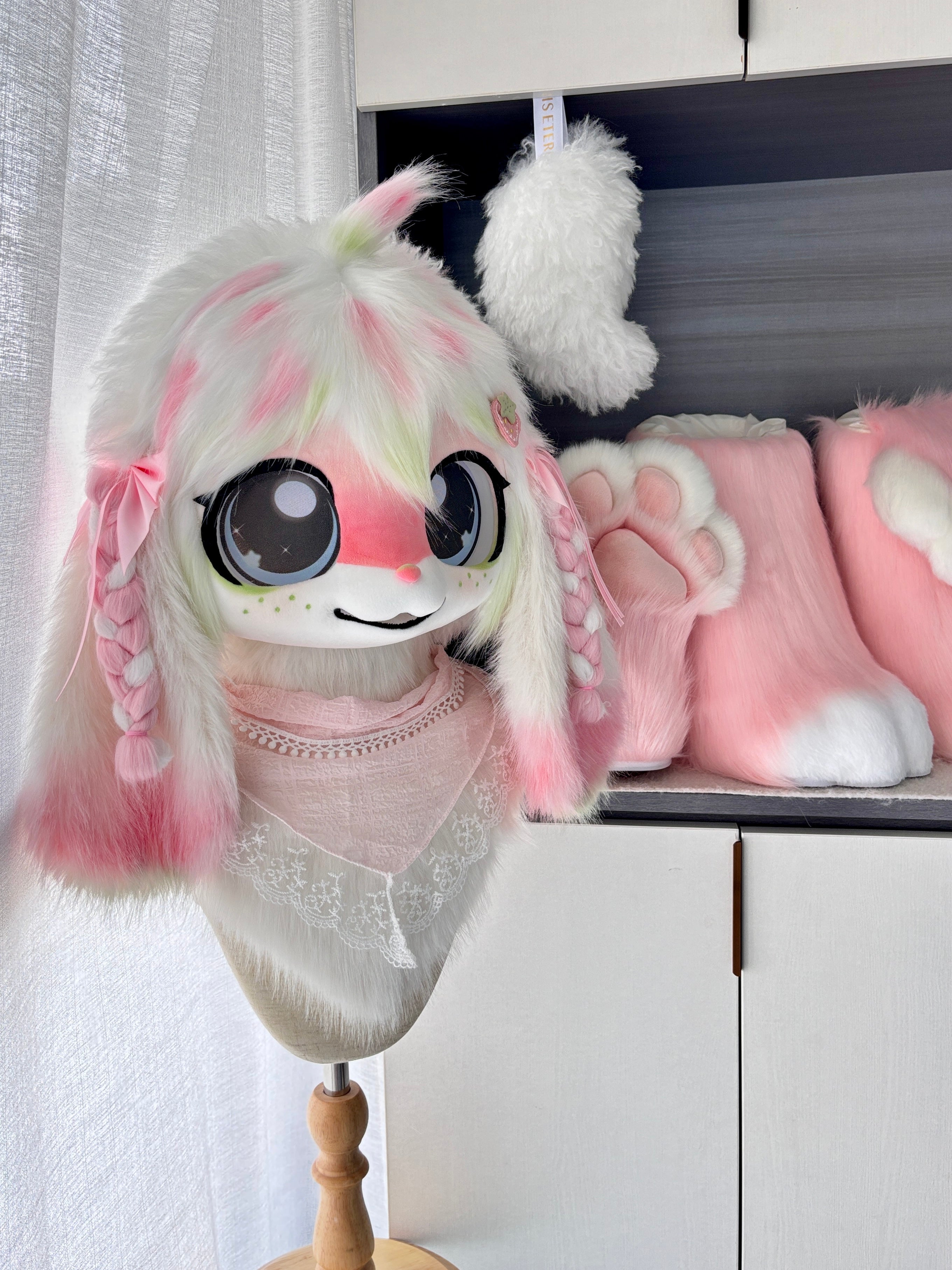 Pink Bunny Kig Full-Set Fursuits (Gift Handpaws+Feetpaws+Tail)