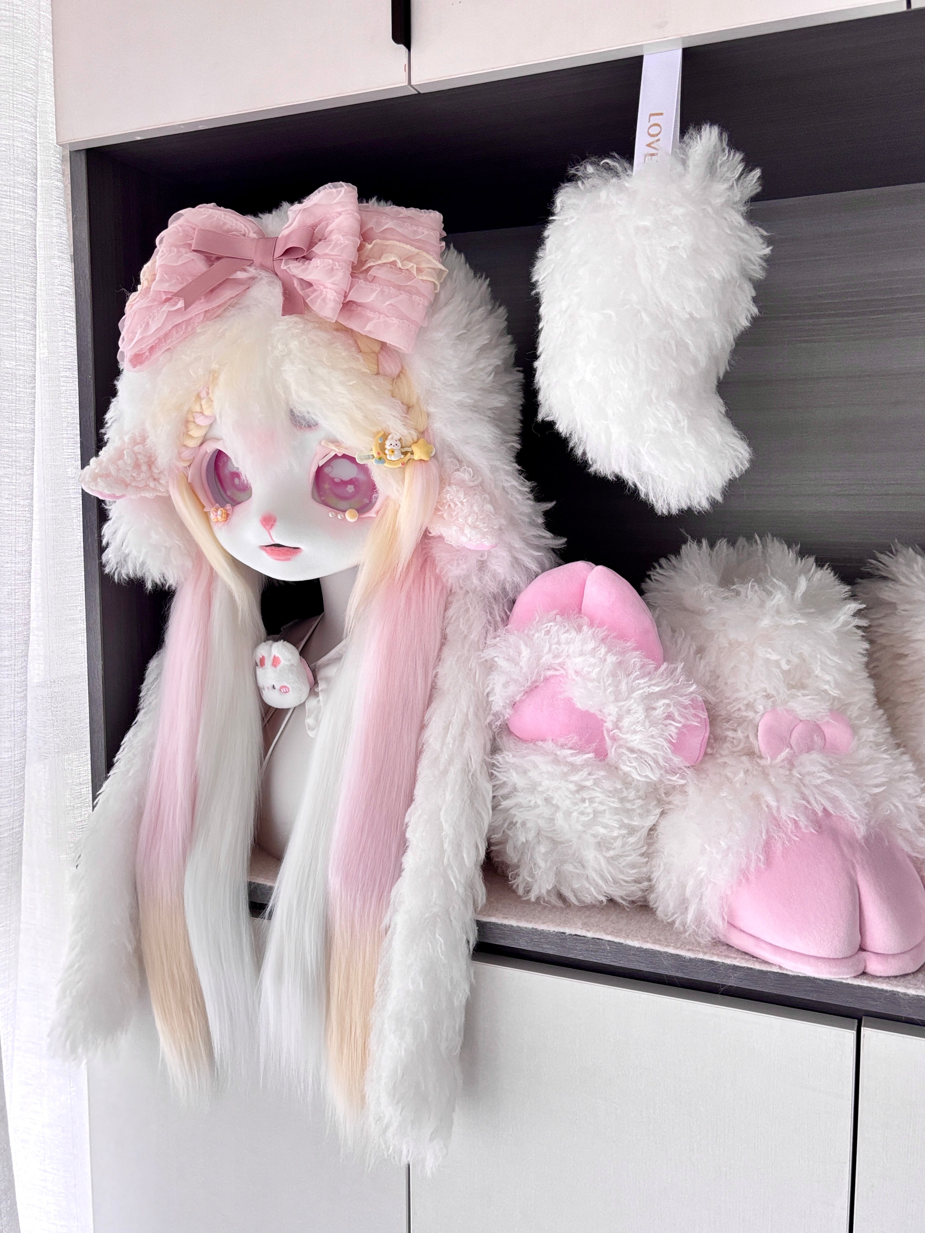 Pink Lamb Kig Full-Set Fursuits (Gift Handpaws+Feetpaws+Tail)