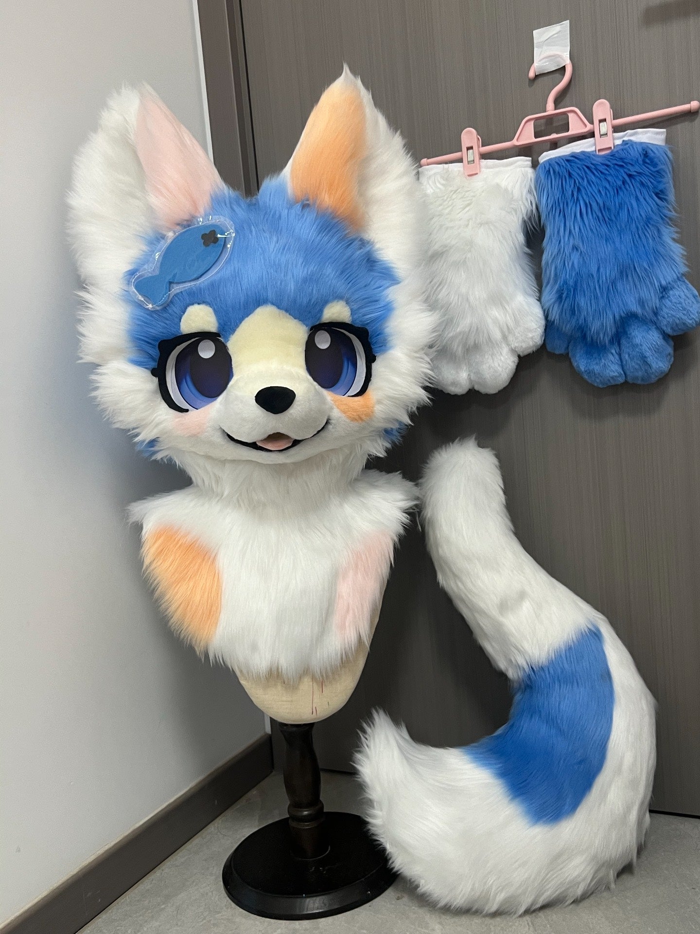 Blue White Puppy Kemono Head Fursuit (Gift Handpaws+Tail)