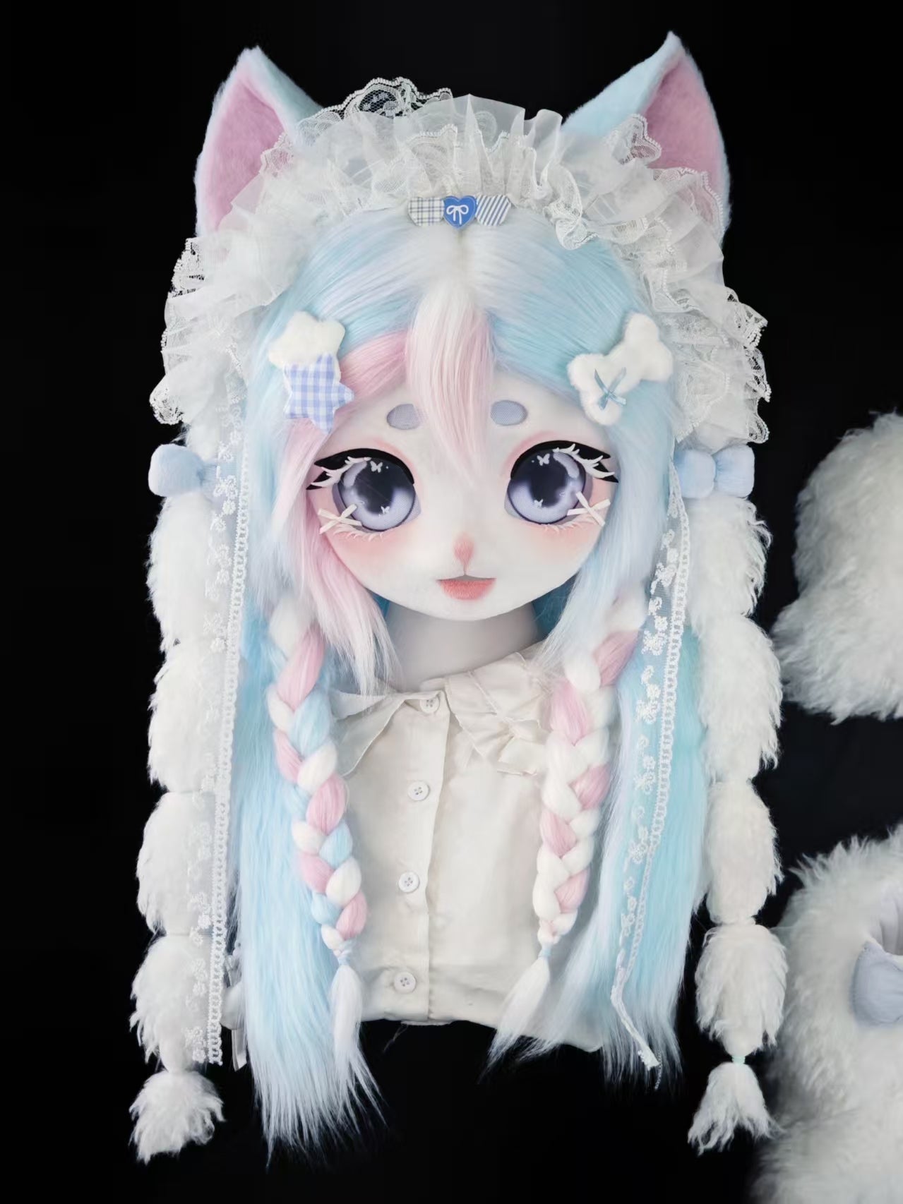 Light Blue Kitten Kig Head Fursuit (Gift Feetpaws+Handpaws+Tail)