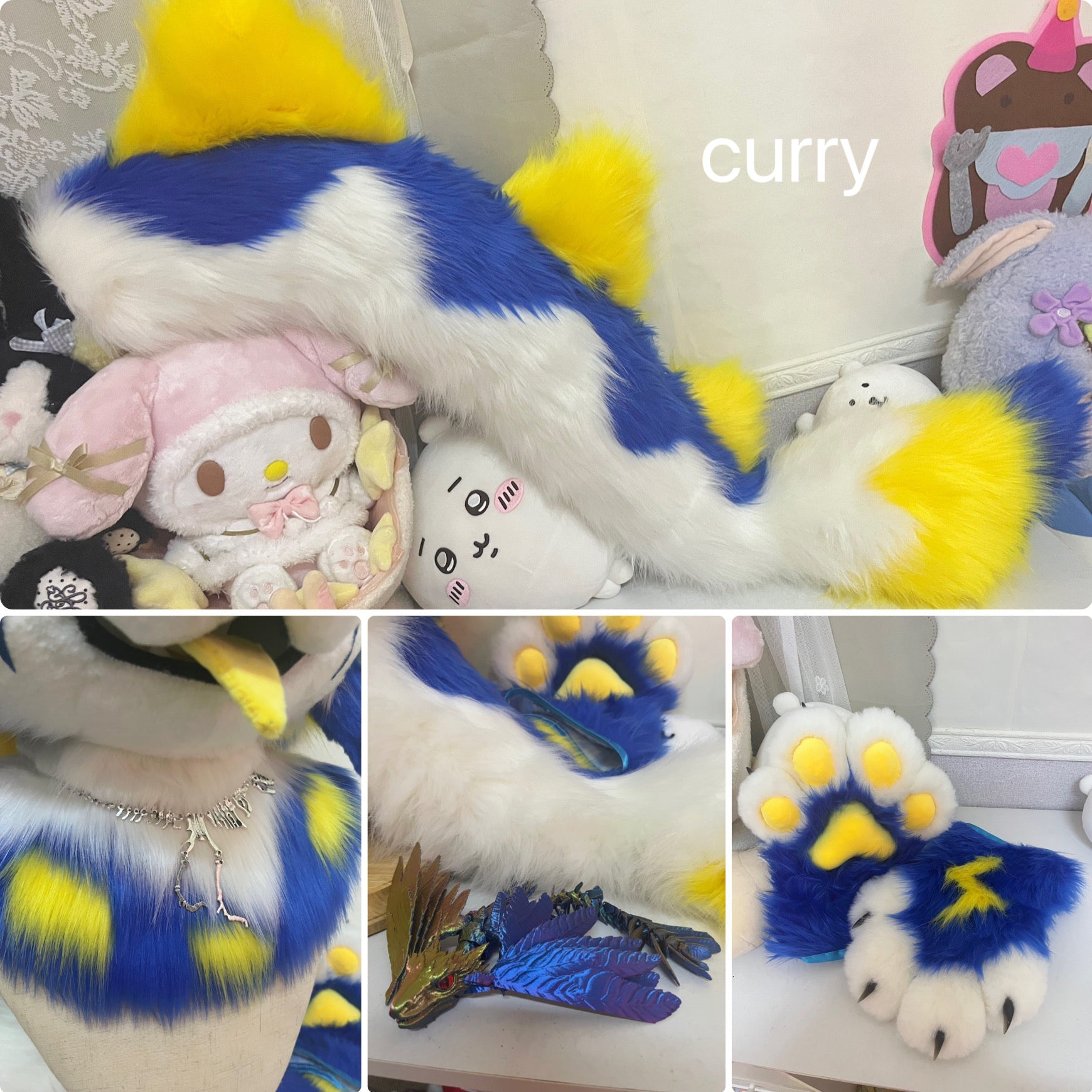 Lightning Wing Dragon Kemono Head Fursuit (Gift Handpaws+Tail)